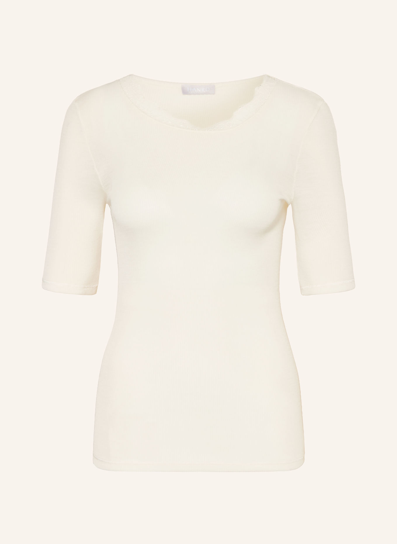 HANRO T-shirt WOOLEN LACE z jedwabiem: KREMOWY