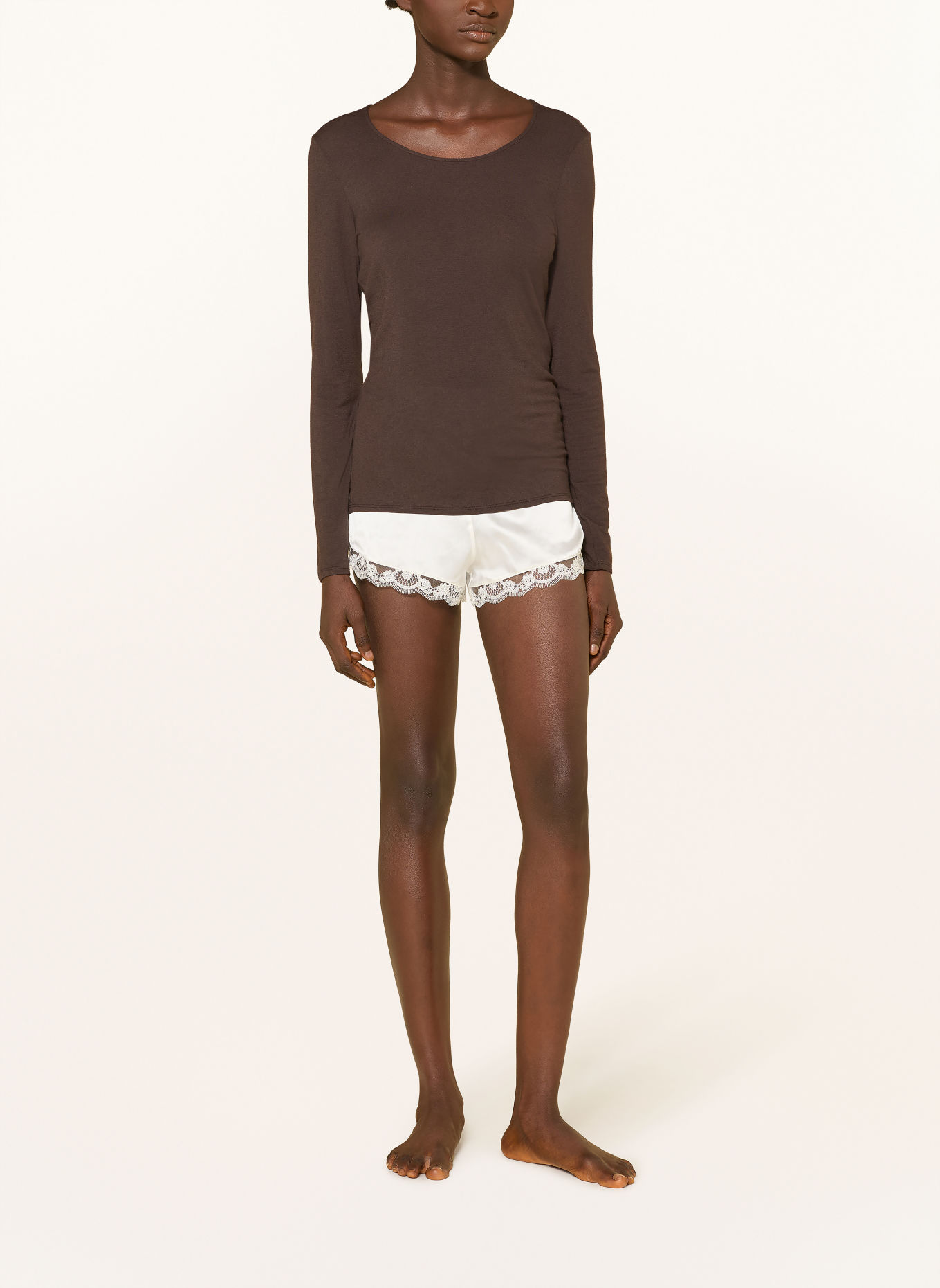 HANRO Longsleeve ULTRALIGHT WOOL: MARRON FONCÉ