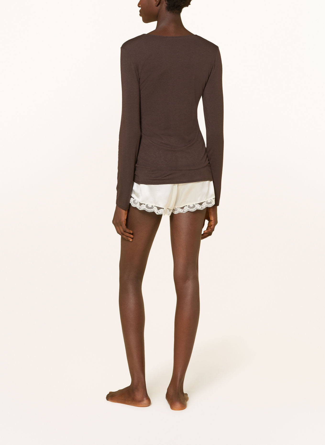 HANRO Longsleeve ULTRALIGHT WOOL: MARRON FONCÉ
