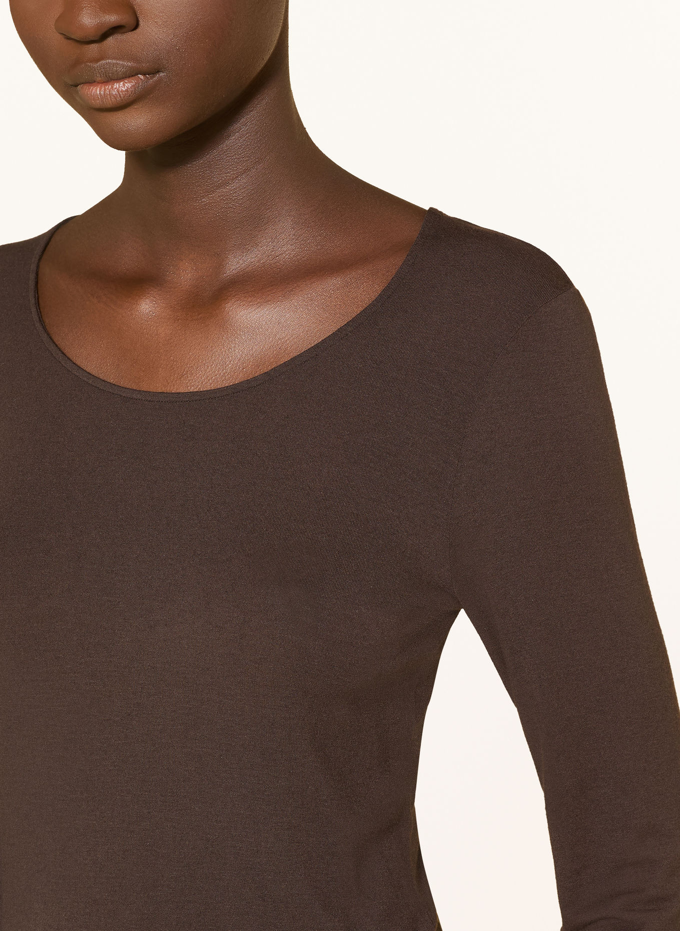 HANRO Longsleeve ULTRALIGHT WOOL: MARRON FONCÉ