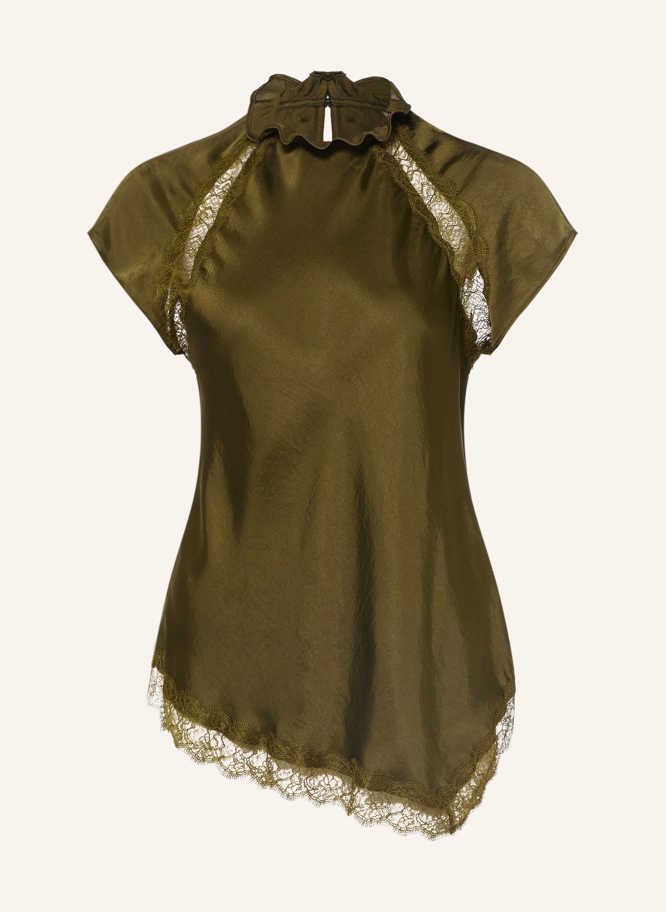 CLAUDIE PIERLOT Blusenshirt aus Satin mit Spitze: GRÜN