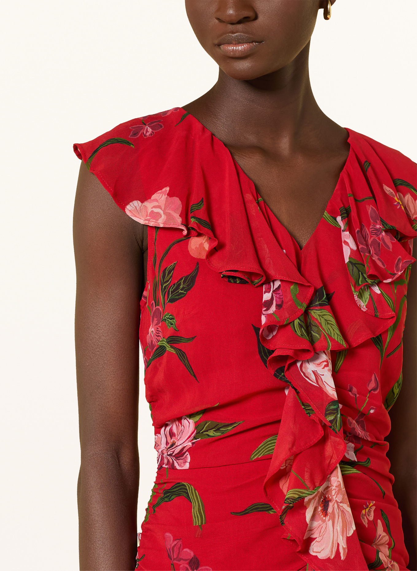 Phase Eight MAE-jurk met volants: ROOD / ROZE / GROEN