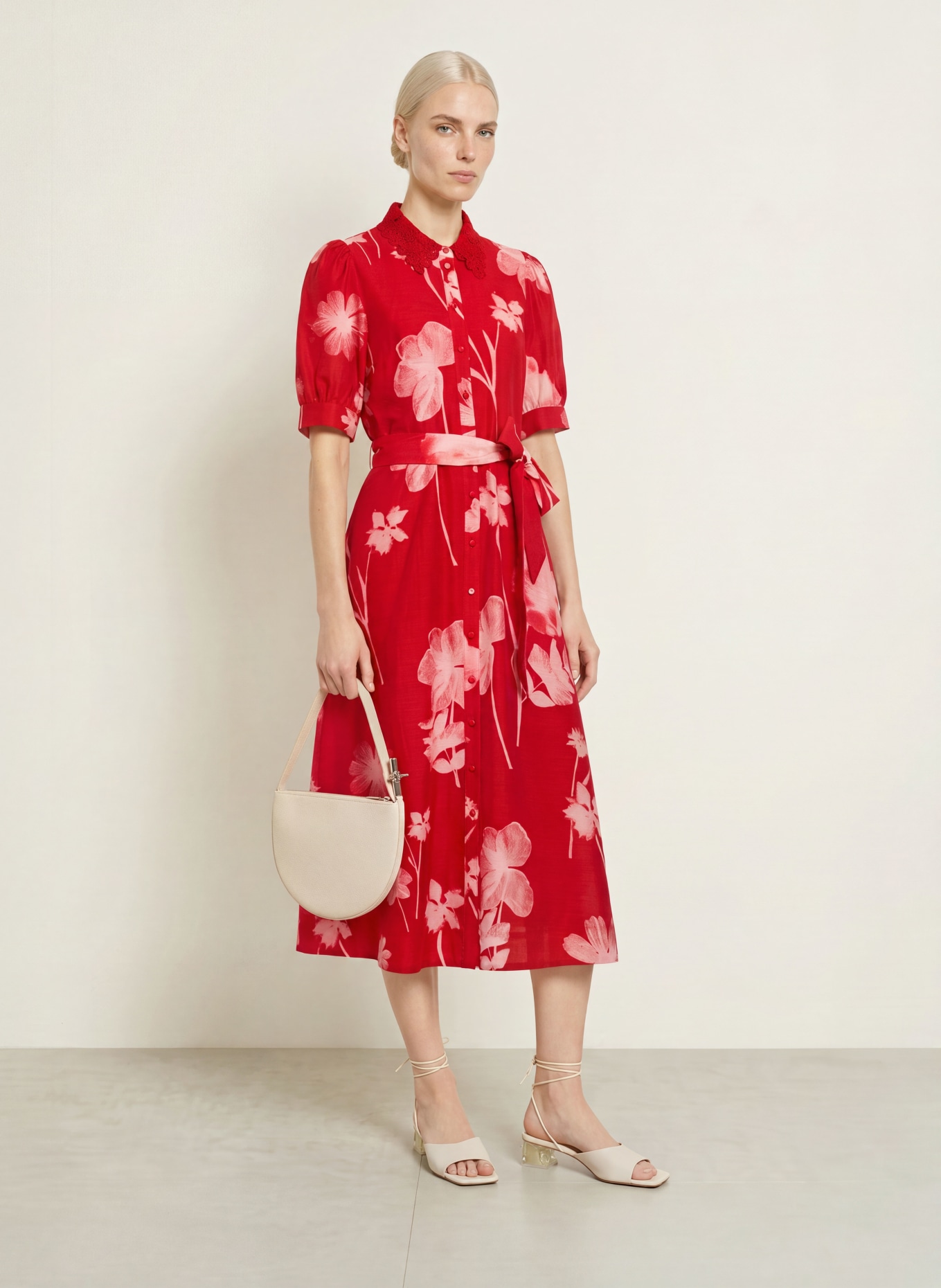 Phase Eight Robe chemise DELPHINE avec dentelle: ROUGE / ROUGE CLAIR