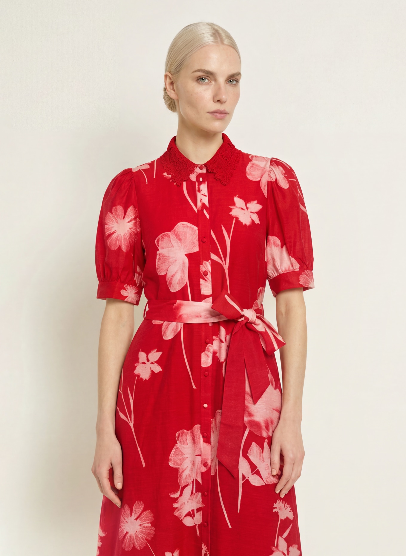 Phase Eight Robe chemise DELPHINE avec dentelle: ROUGE / ROUGE CLAIR
