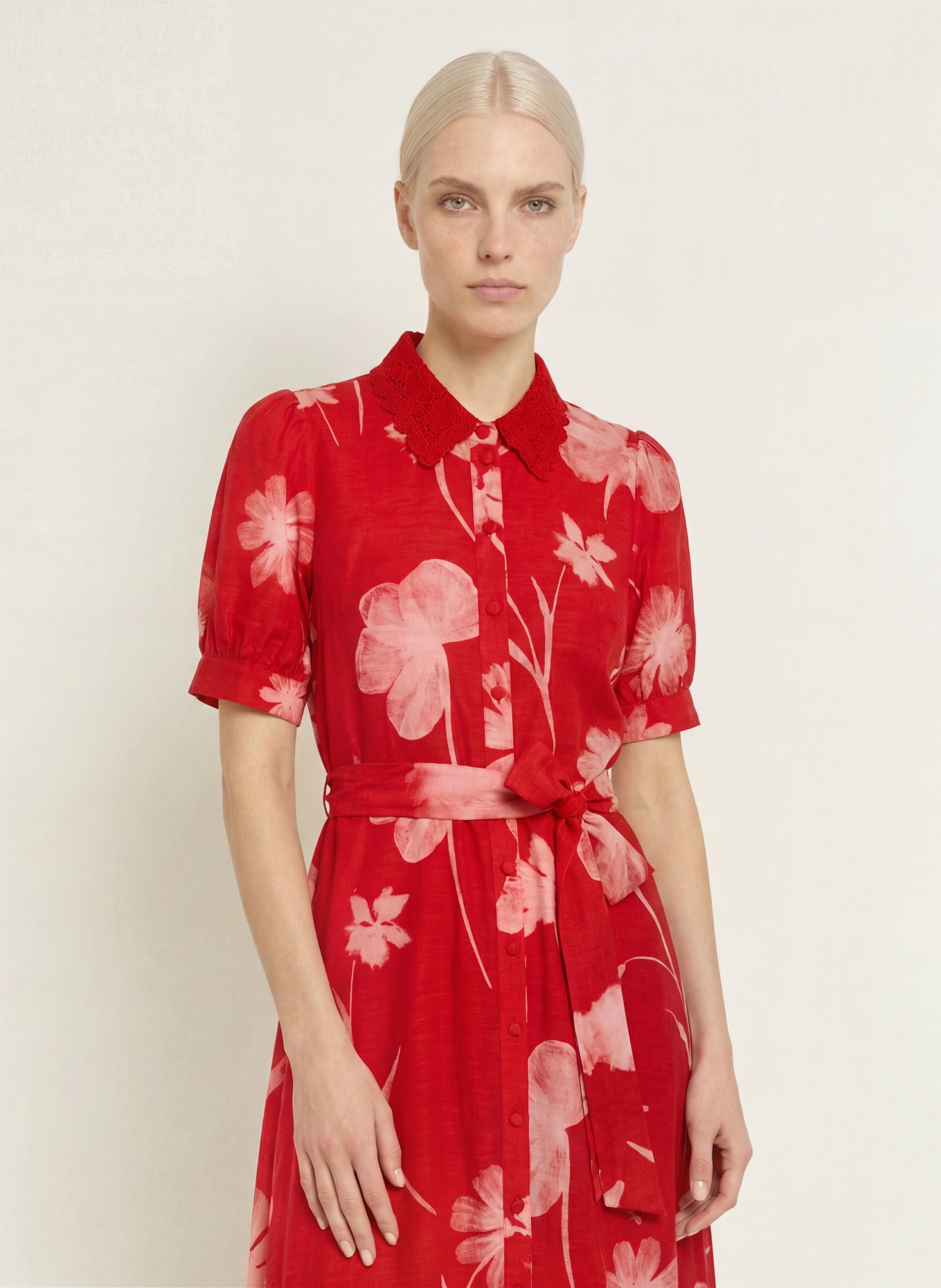 Phase Eight Robe chemise DELPHINE avec dentelle: ROUGE / ROUGE CLAIR