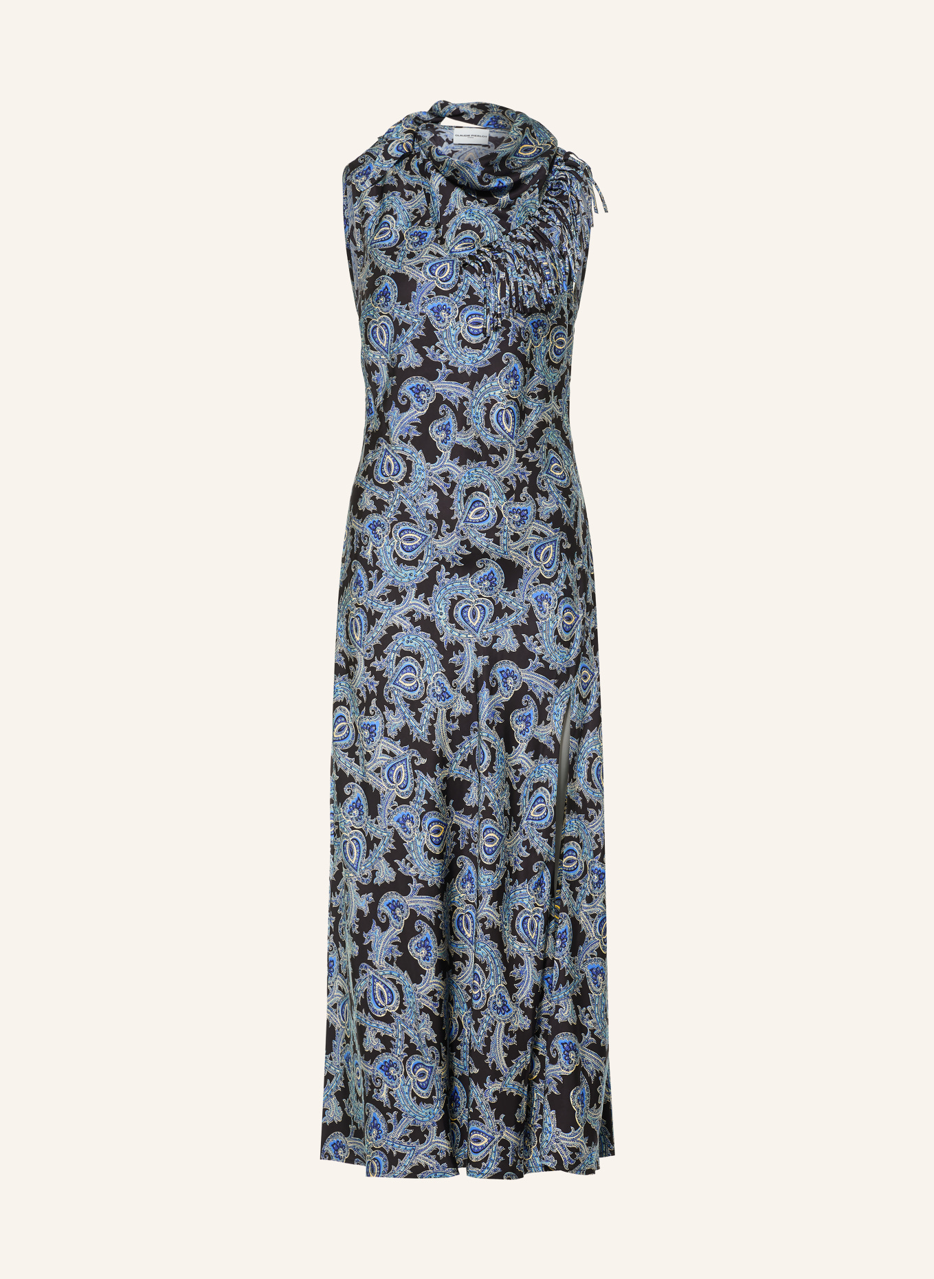 CLAUDIE PIERLOT Satinkleid: SCHWARZ / CREME / BLAU