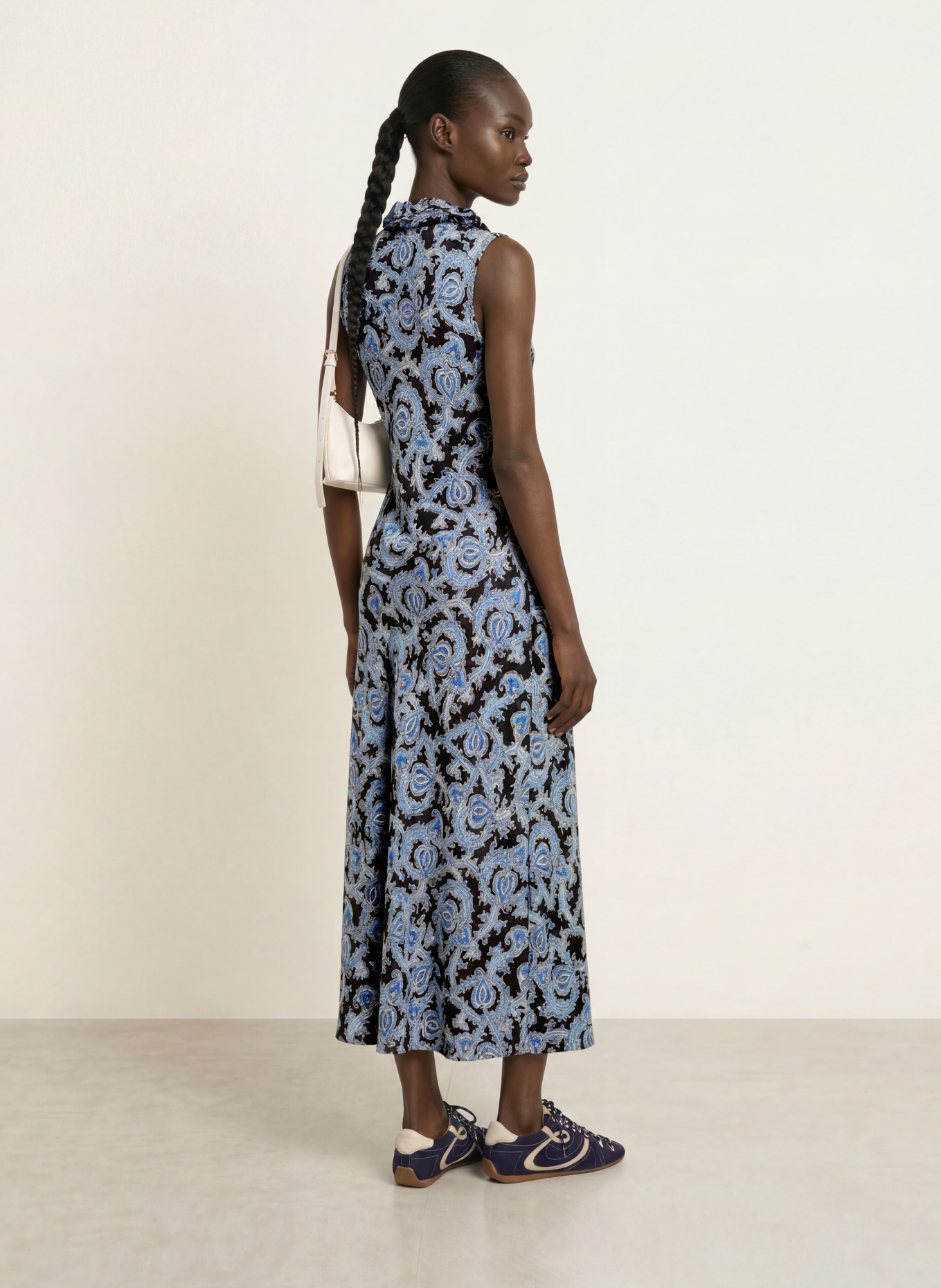 CLAUDIE PIERLOT Satinkleid: SCHWARZ / CREME / BLAU