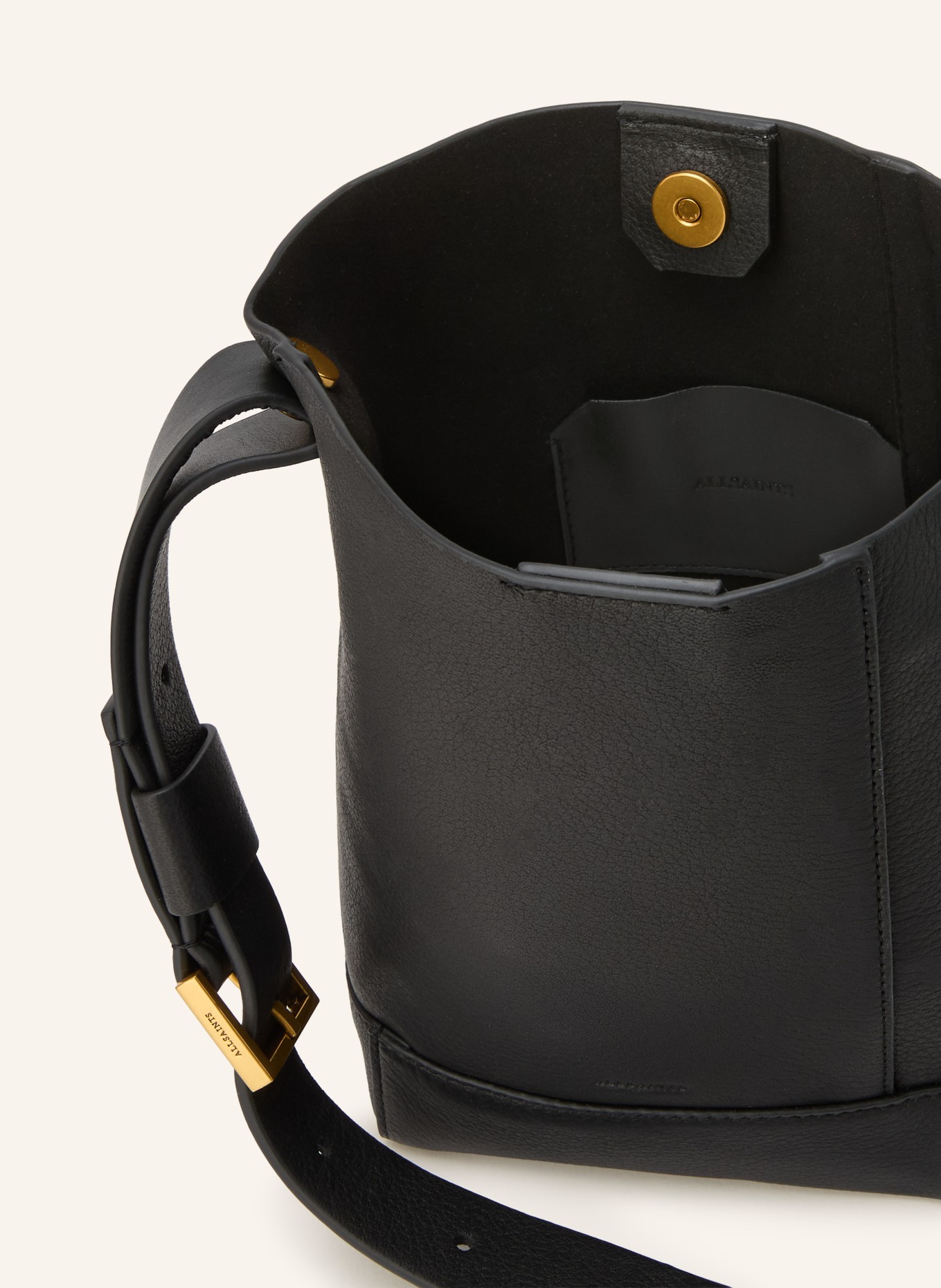 ALLSAINTS Geantă de umăr ALBA MINI: NEGRU / AUR