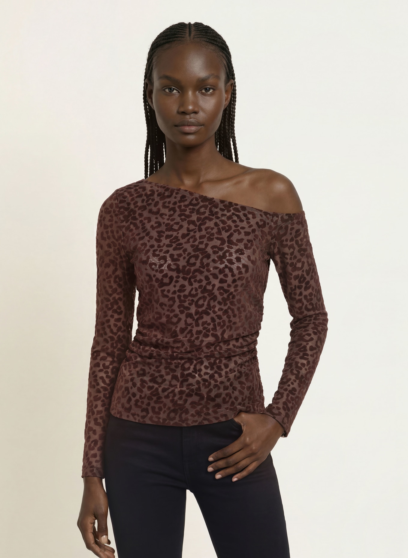 ALLSAINTS One-Shoulder-Bluse MIMI aus Mesh: BRAUN / DUNKELBRAUN