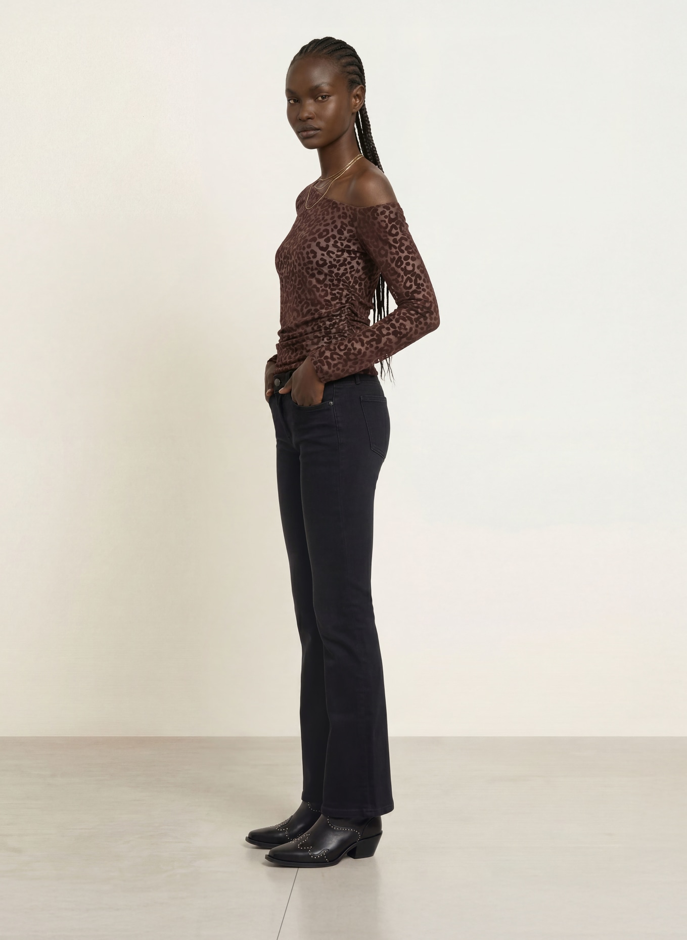 ALLSAINTS One-Shoulder-Bluse MIMI aus Mesh: BRAUN / DUNKELBRAUN