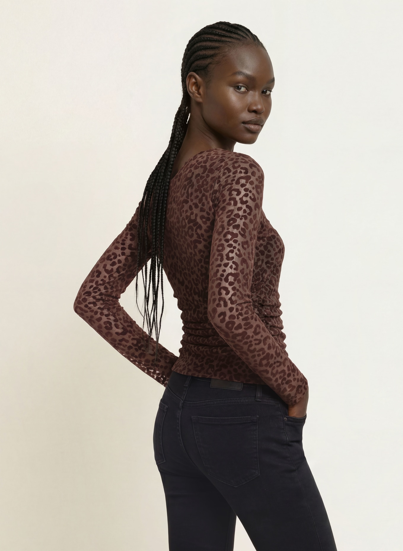 ALLSAINTS One-Shoulder-Bluse MIMI aus Mesh: BRAUN / DUNKELBRAUN