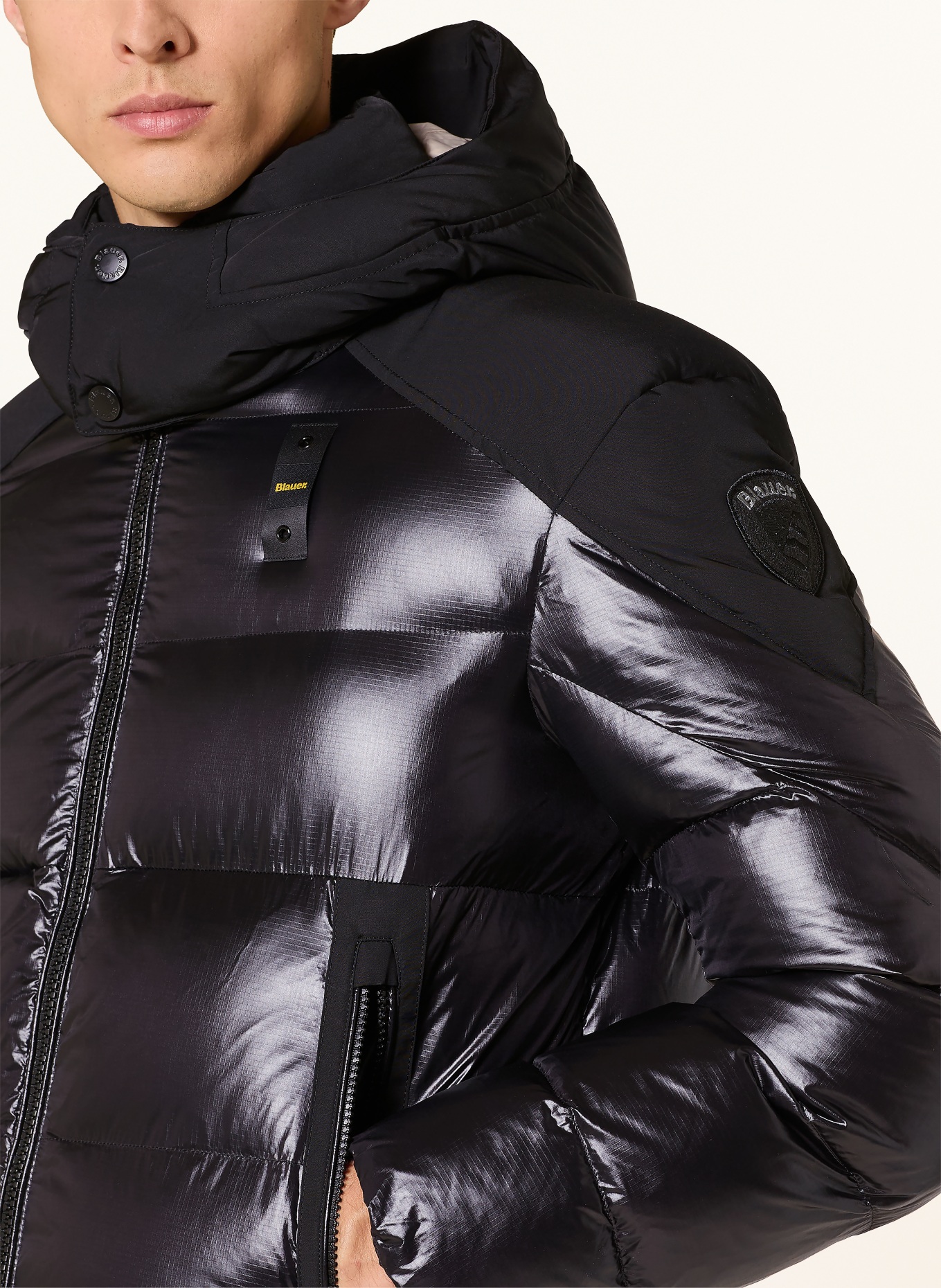 Blauer Steppjacke KIERNAN mit abnehmbarer Kapuze: SCHWARZ