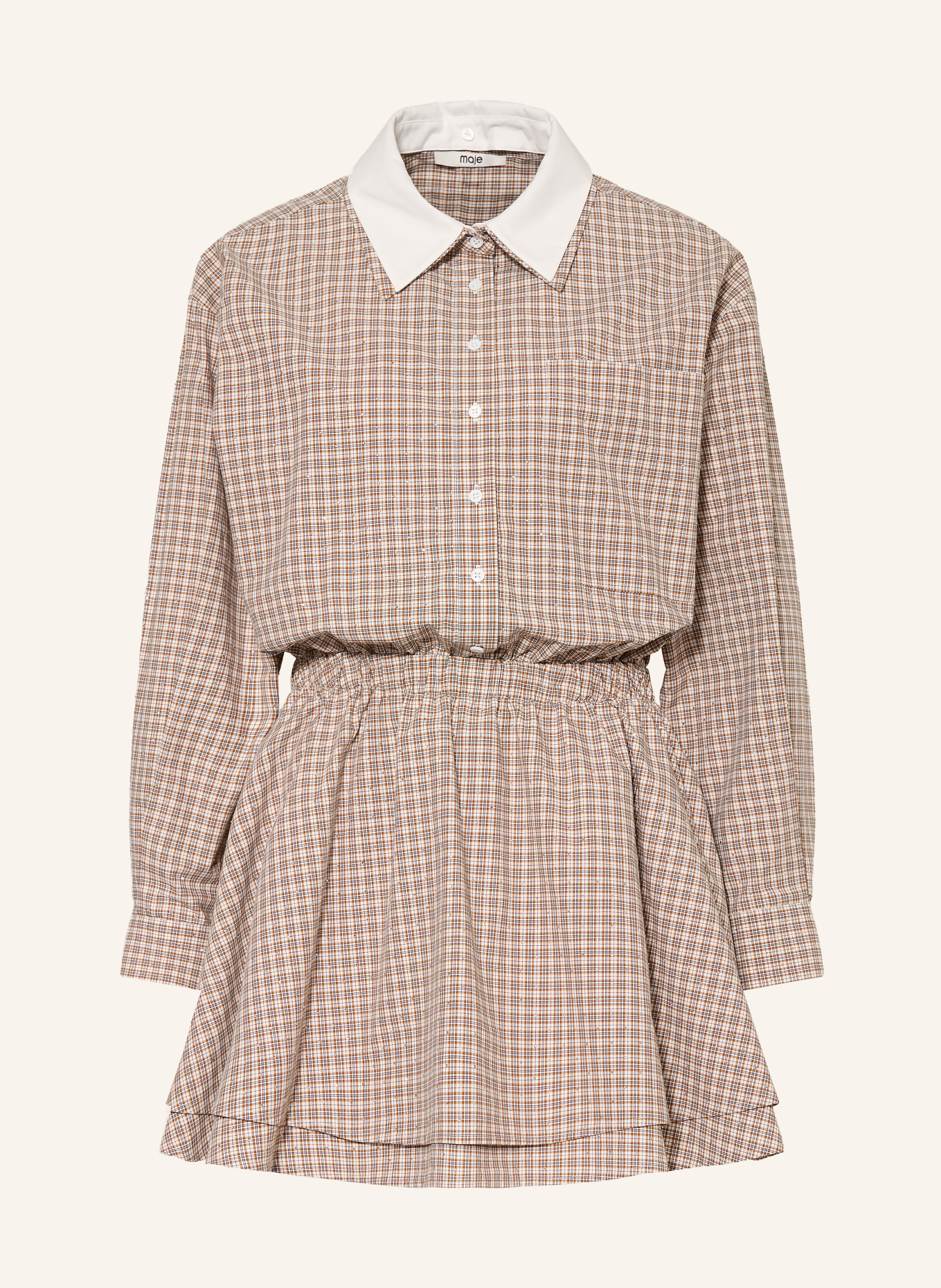 maje Hemdblusenkleid mit abnehmbarem Kragen: BEIGE / COGNAC / SCHWARZ