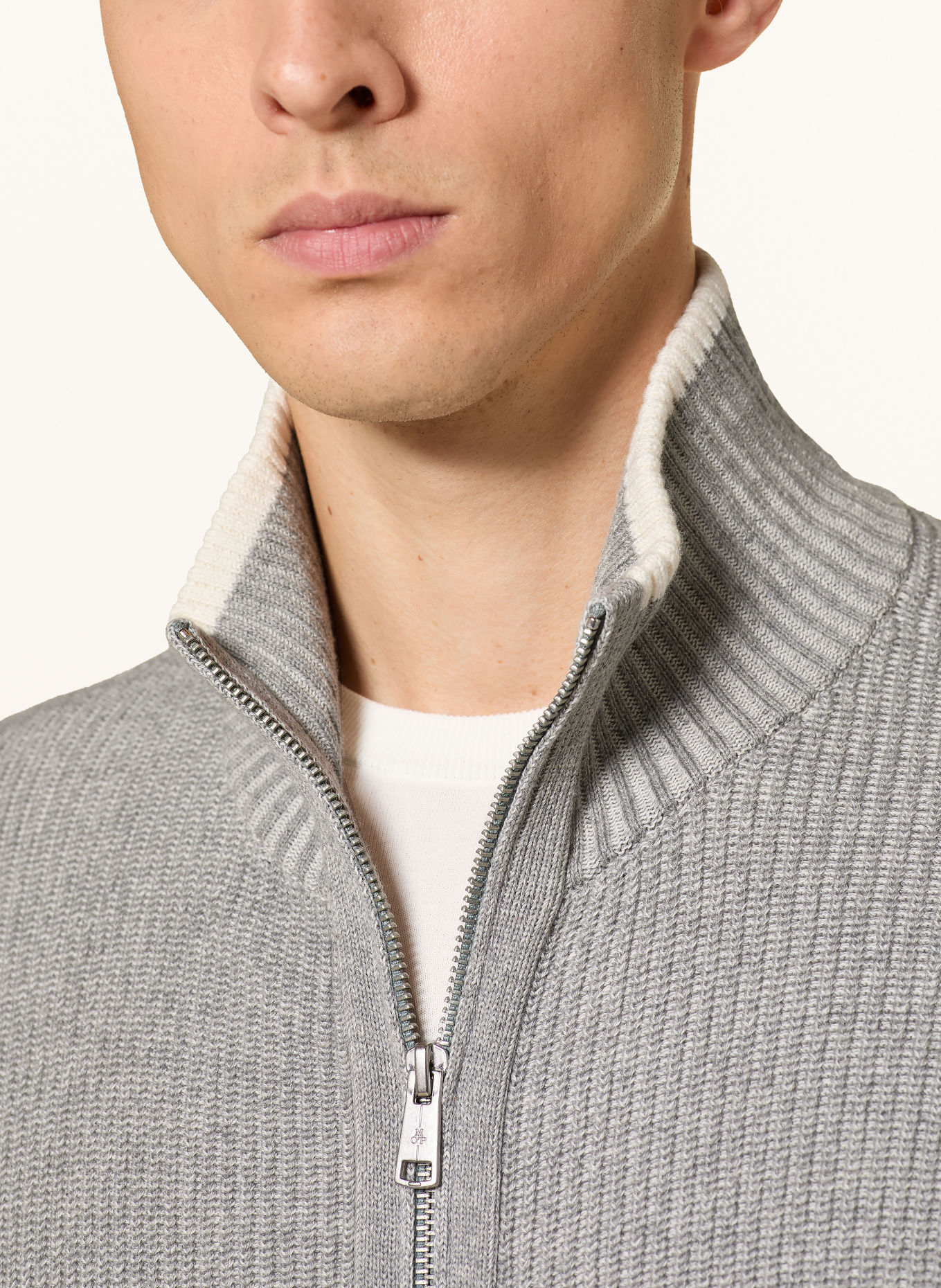 Marc O'Polo Cardigan: LYSEGRÅ / HVID