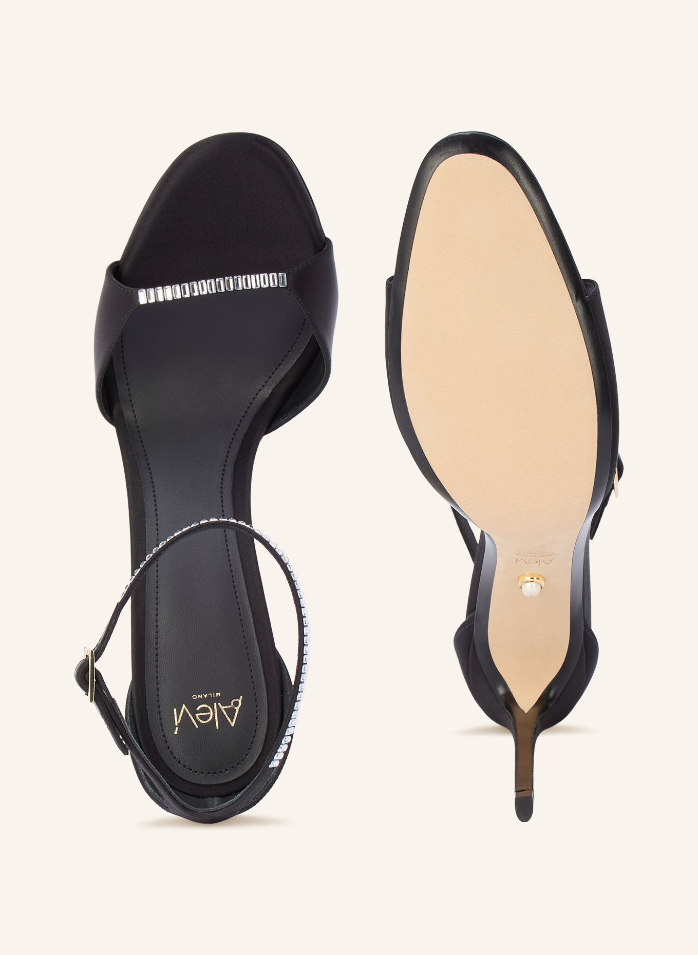 ALEVI NINEL XTAL Sandals with Rhinestones: BLACK / GOLD