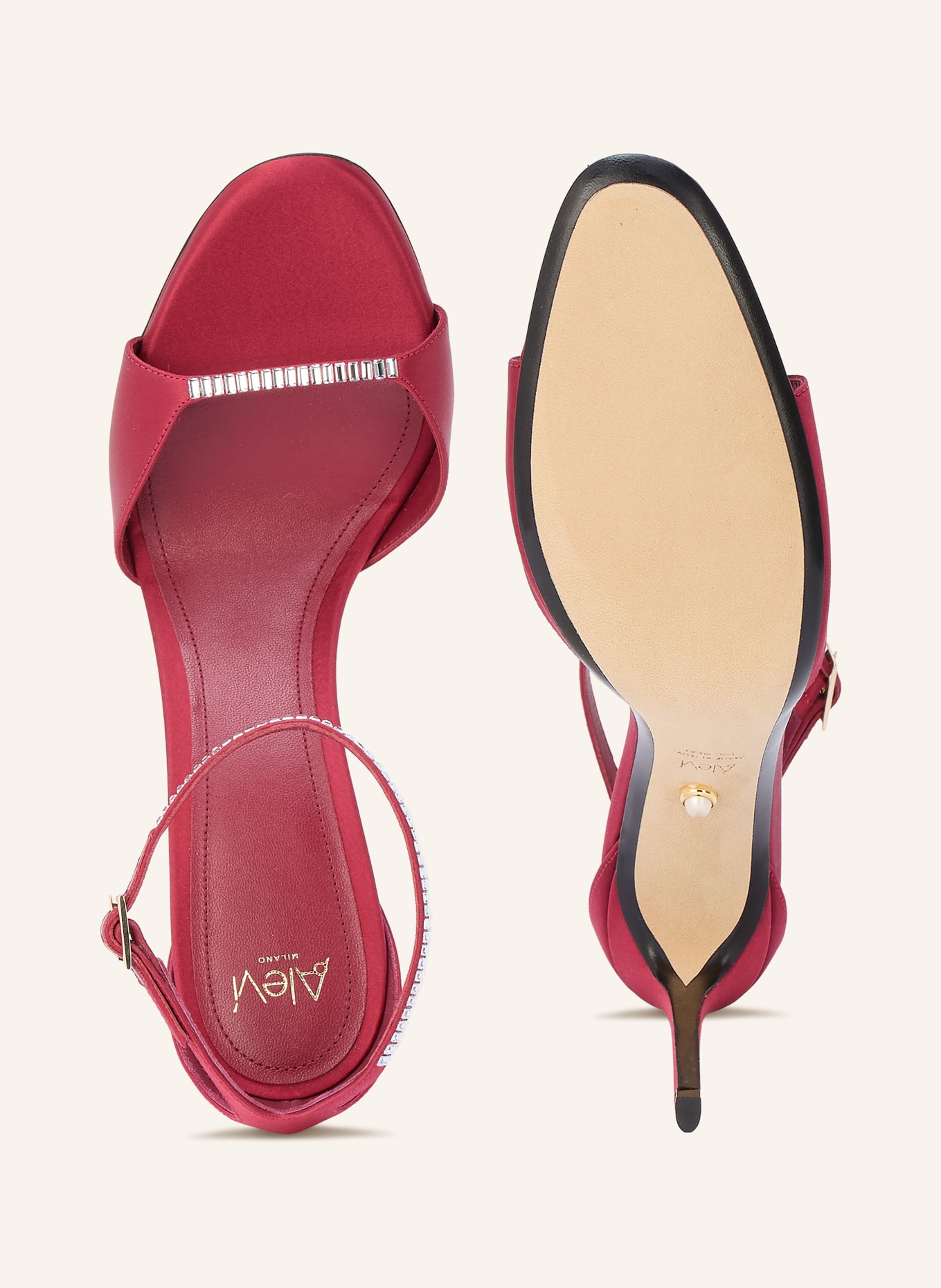 ALEVI NINEL XTAL Sandals with Rhinestones: DARK RED / GOLD