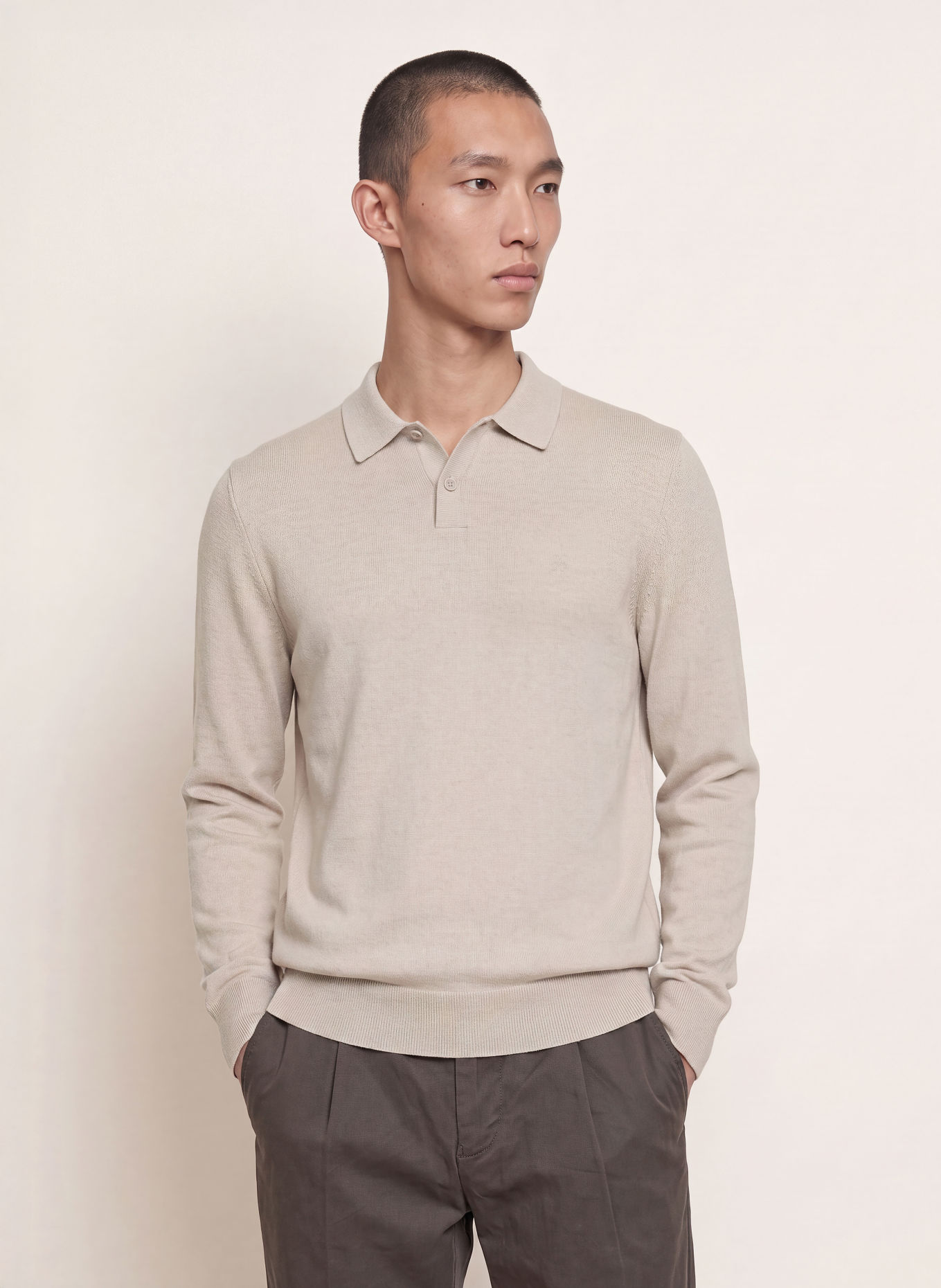 Marc O'Polo Strikket poloshirt: LYSEGRÅ