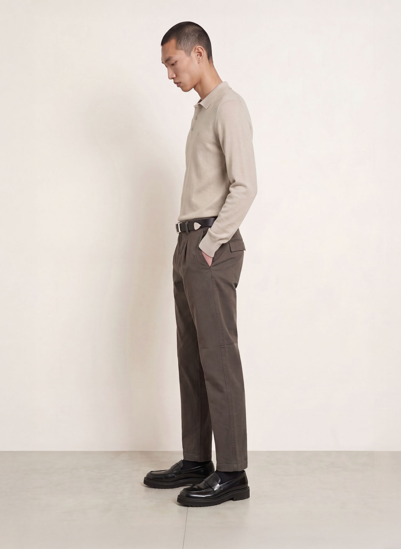 Marc O'Polo Strikket poloshirt: LYSEGRÅ