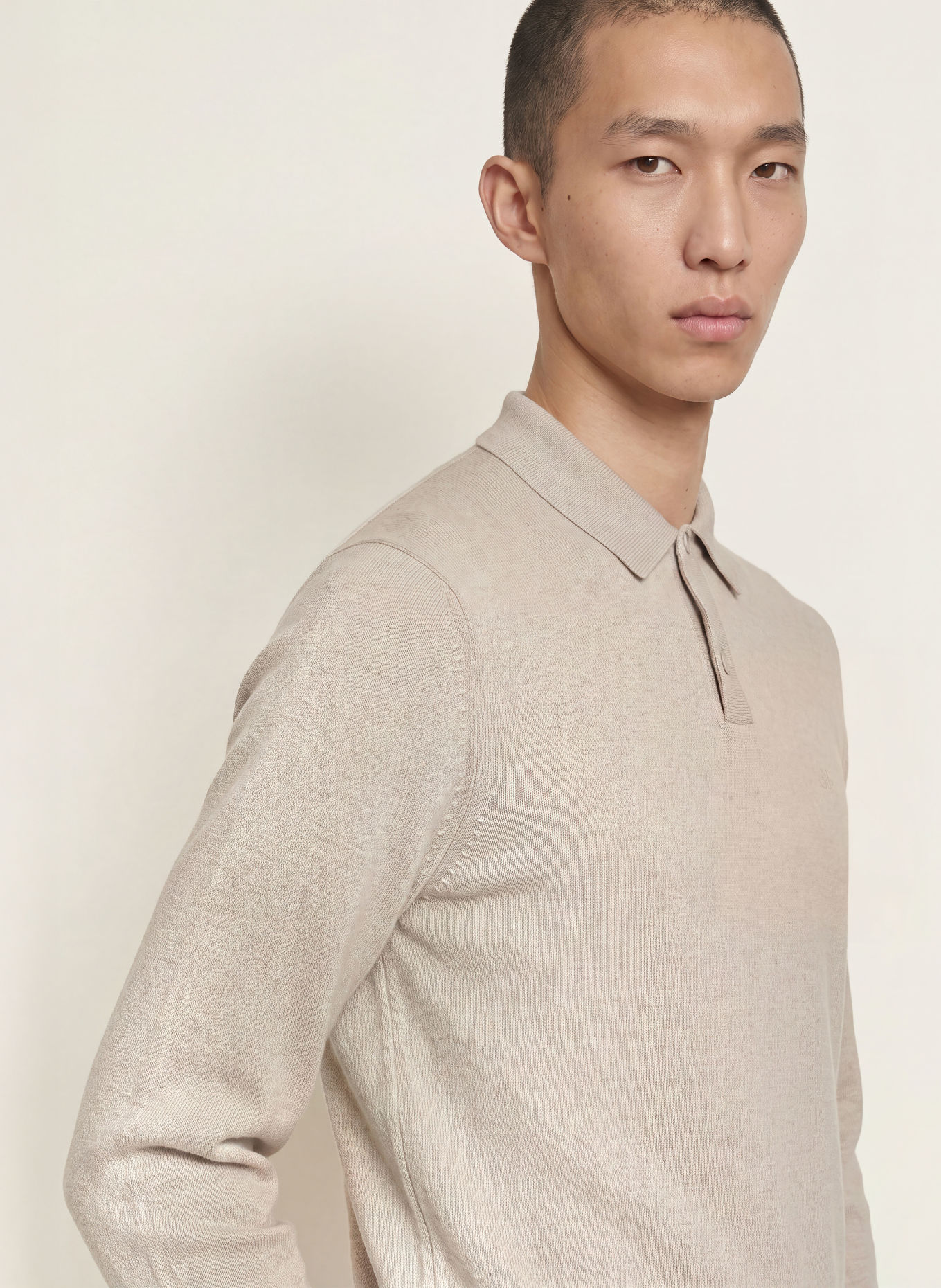 Marc O'Polo Strikket poloshirt: LYSEGRÅ