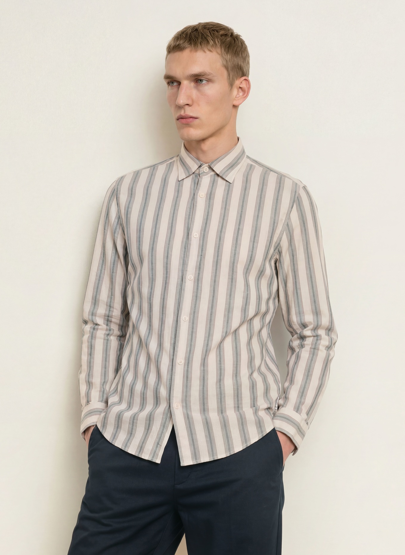 Marc O'Polo Regular-Fit Shirt: CREAM / BEIGE / LIGHT BLUE