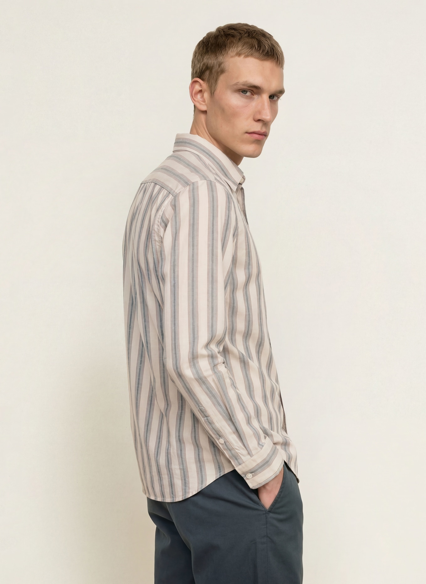 Marc O'Polo Regular-Fit Shirt: CREAM / BEIGE / LIGHT BLUE