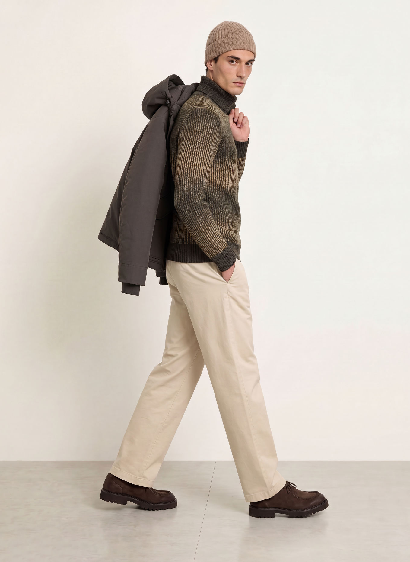 Marc O'Polo Rollkragenpullover: BEIGE / DUNKELBRAUN