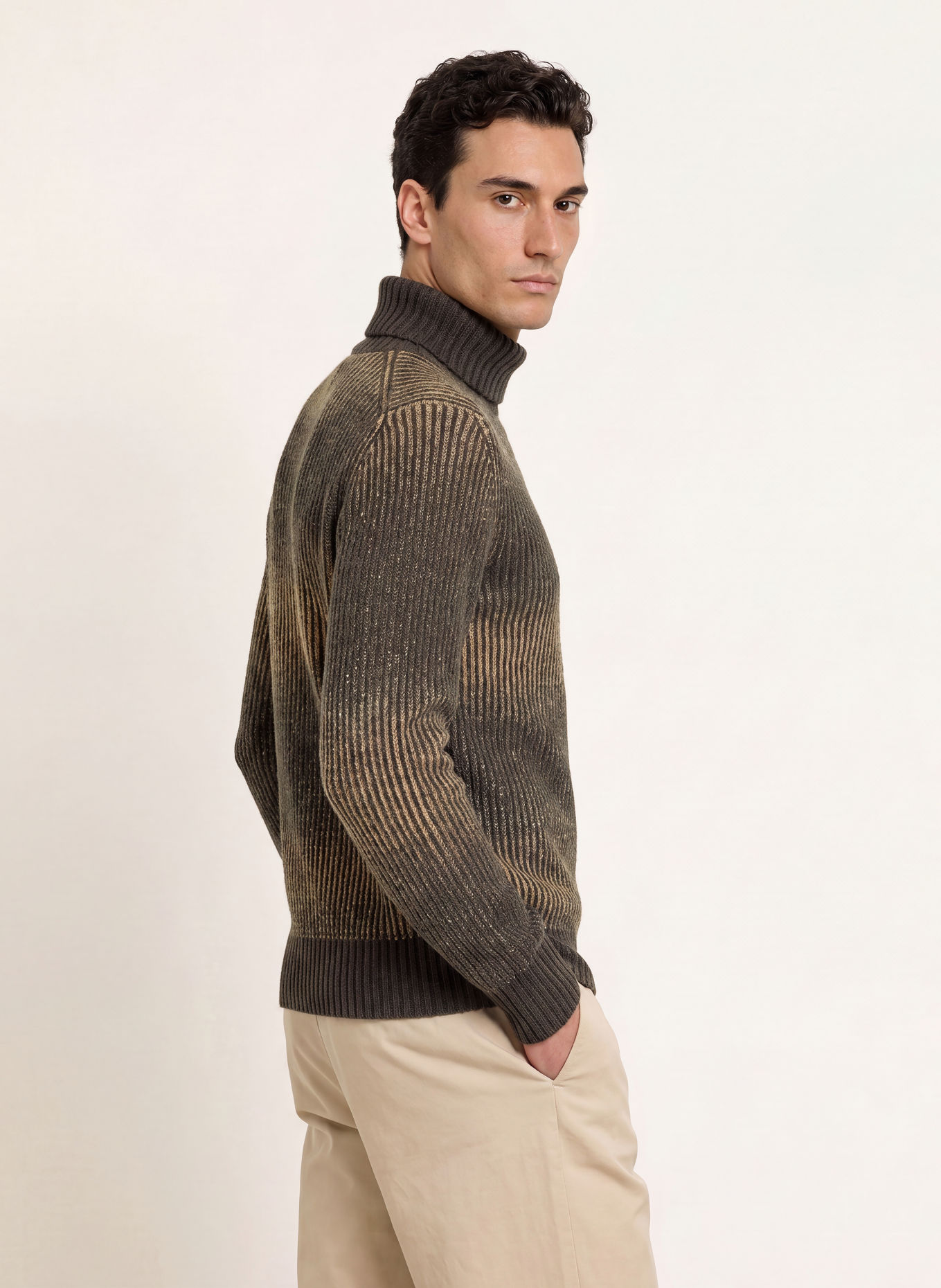 Marc O'Polo Rollkragenpullover: BEIGE / DUNKELBRAUN
