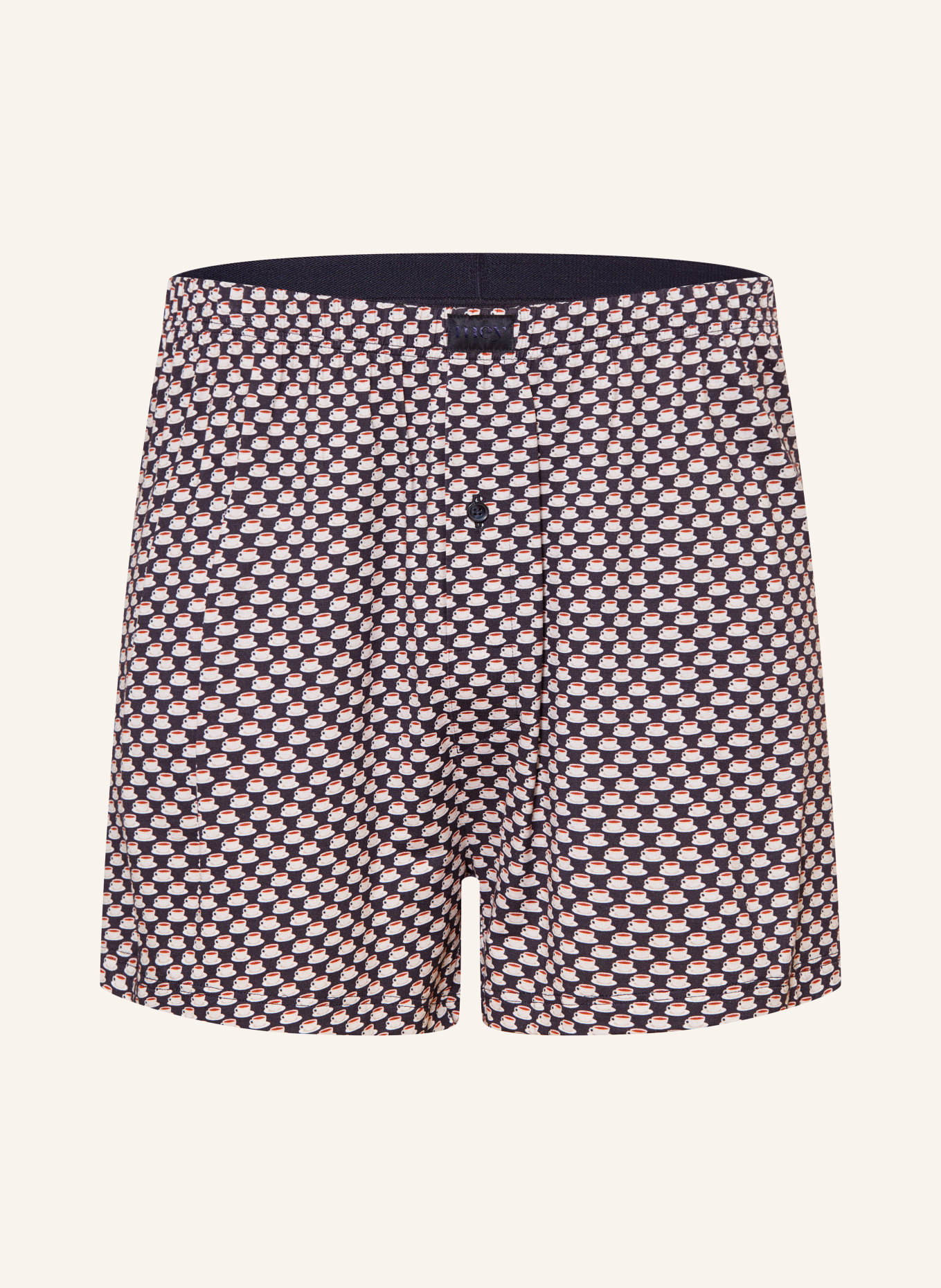 mey Boxershorts Serie ESPRESSO LOVERS: DUNKELBLAU / CREME / DUNKELROT