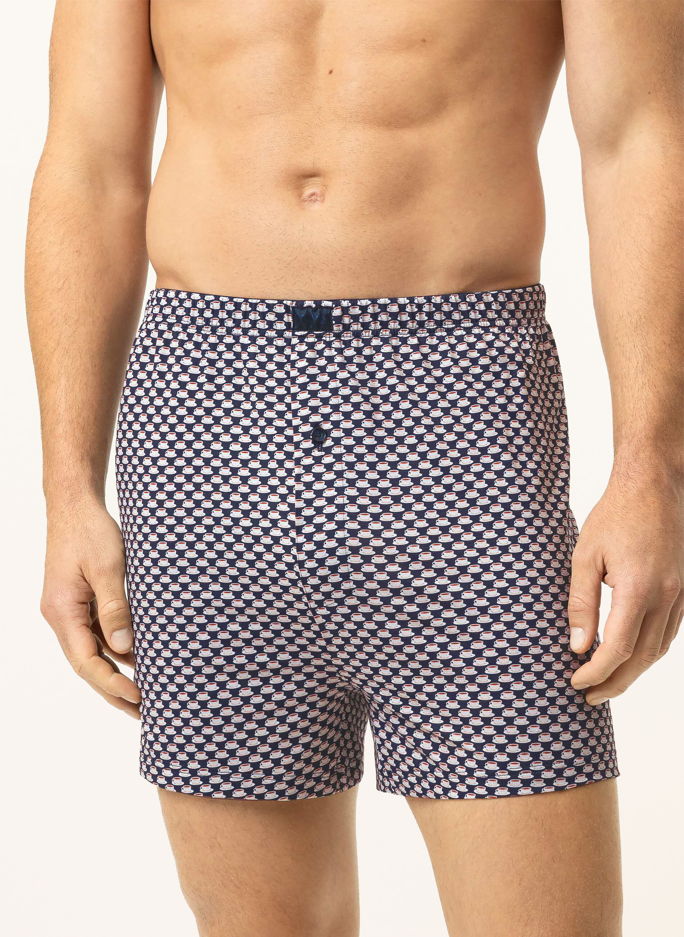 mey Boxershorts-serien ESPRESSO LOVERS: MÖRKBLÅ / GRÄDDE / MÖRKRÖD