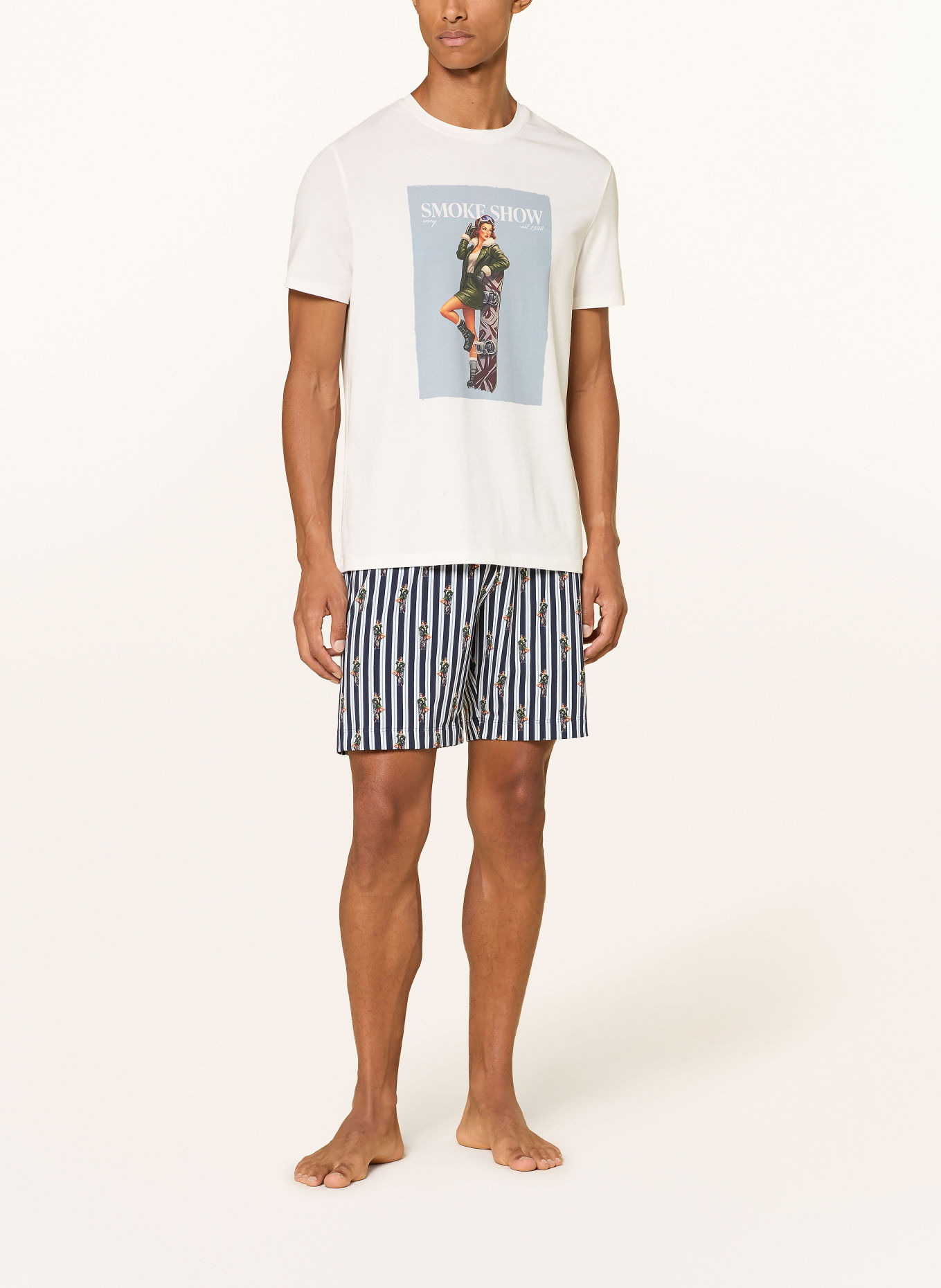 mey Schlafshorts Serie SMOKE SHOW: DUNKELBLAU / PETROL / WEISS