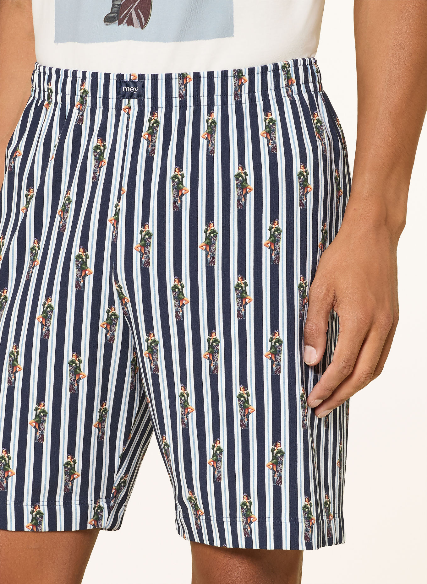 mey Schlafshorts Serie SMOKE SHOW: DUNKELBLAU / PETROL / WEISS
