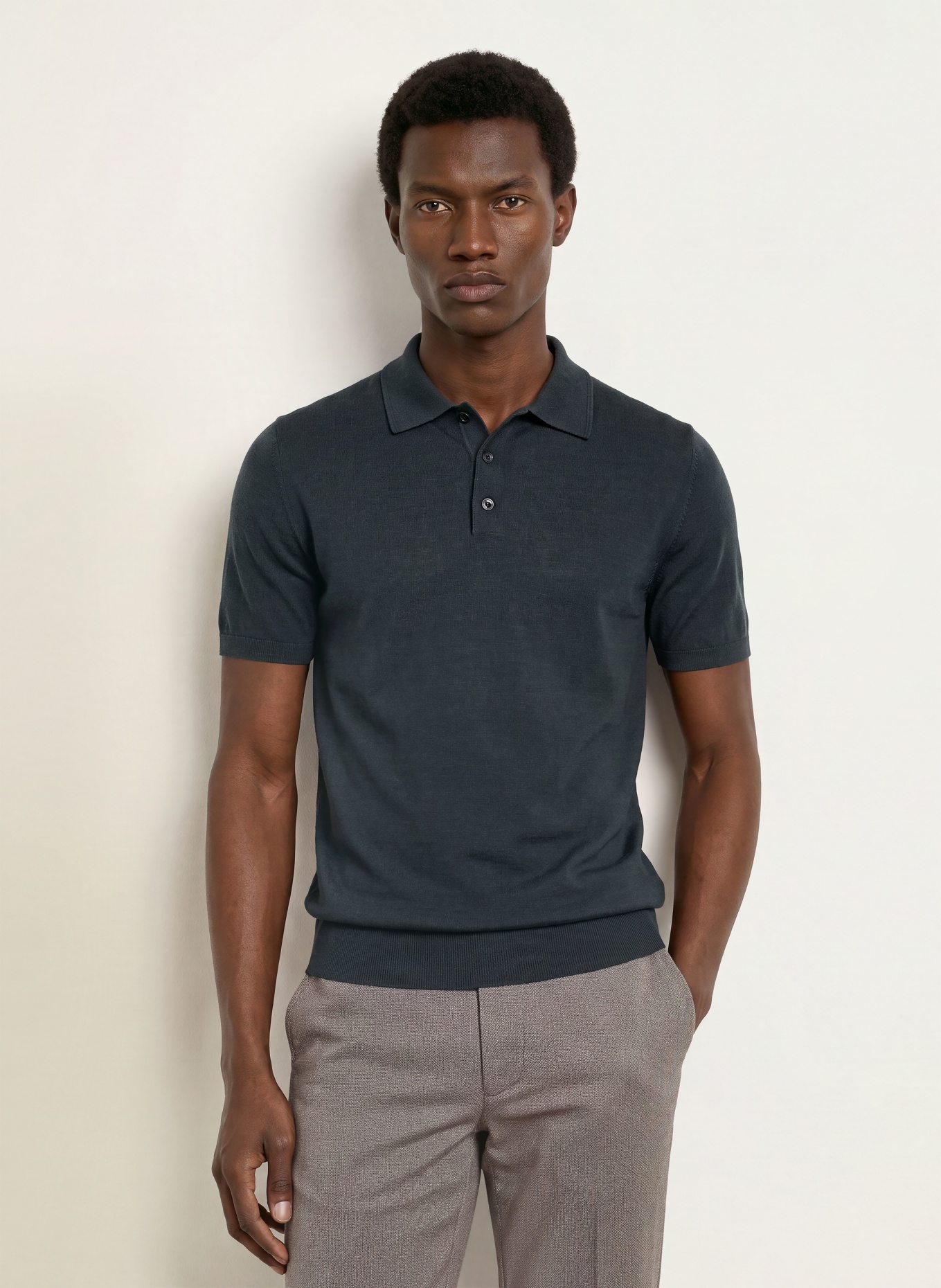 REISS Strick-Poloshirt MANOR: DUNKELGRAU