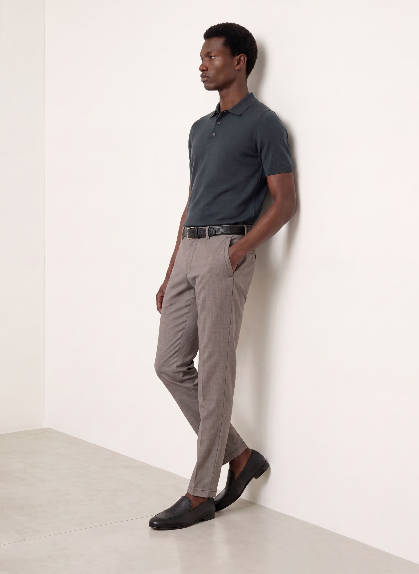 REISS Strick-Poloshirt MANOR: DUNKELGRAU