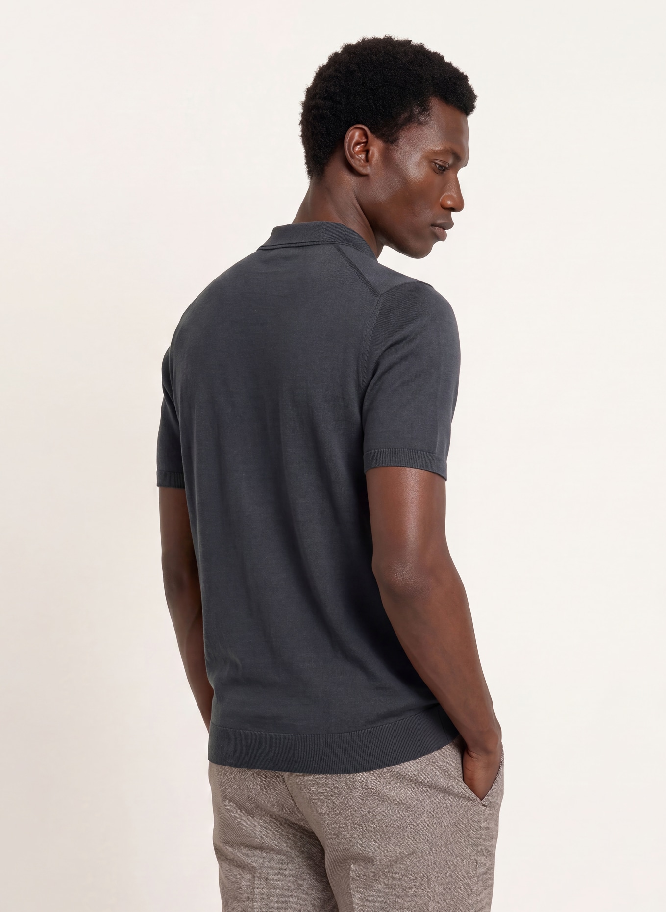 REISS Strick-Poloshirt MANOR: DUNKELGRAU