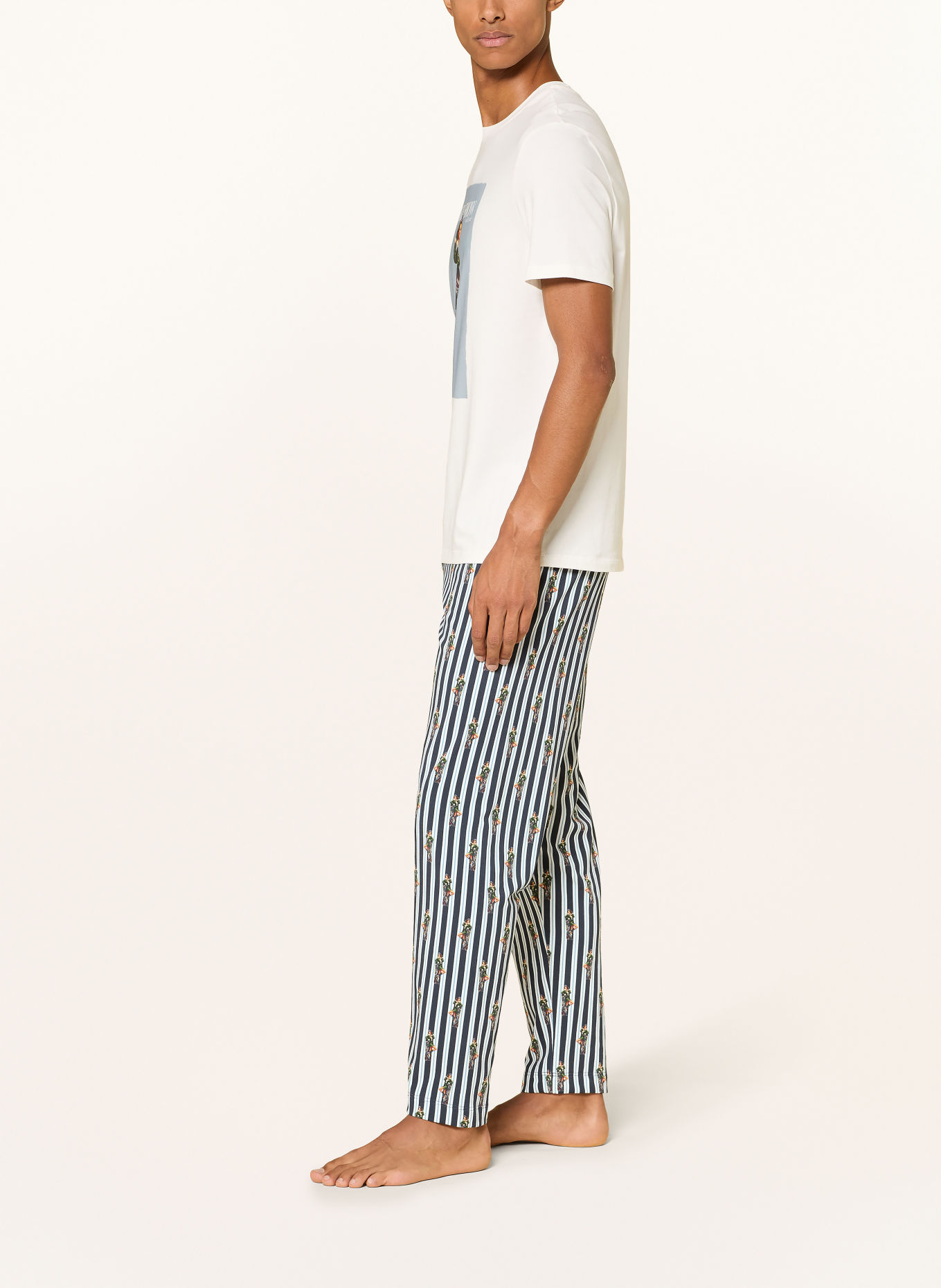 mey Schlafhose Serie SMOKE SHOW: DUNKELBLAU / PETROL / WEISS