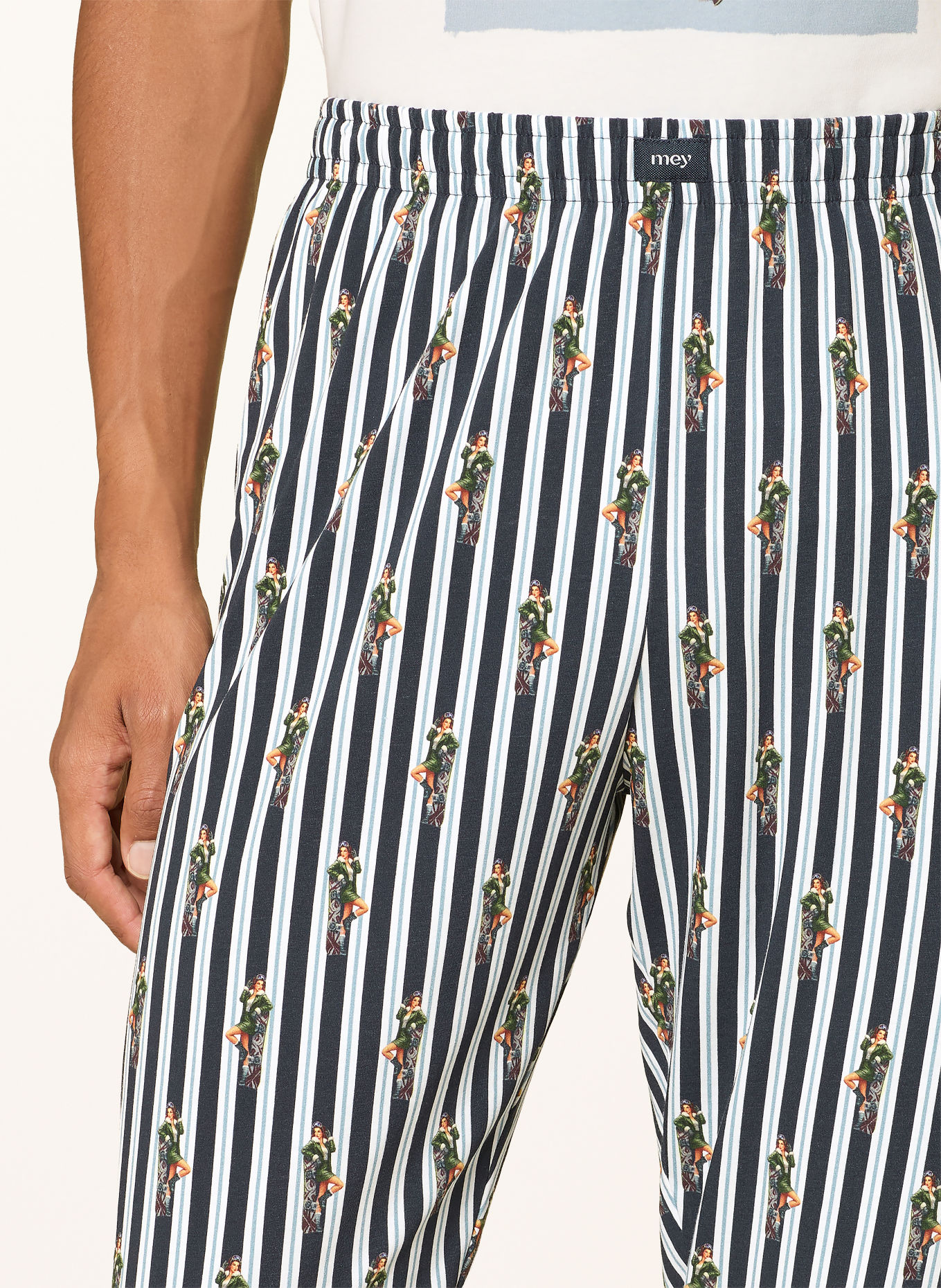 mey Schlafhose Serie SMOKE SHOW: DUNKELBLAU / PETROL / WEISS
