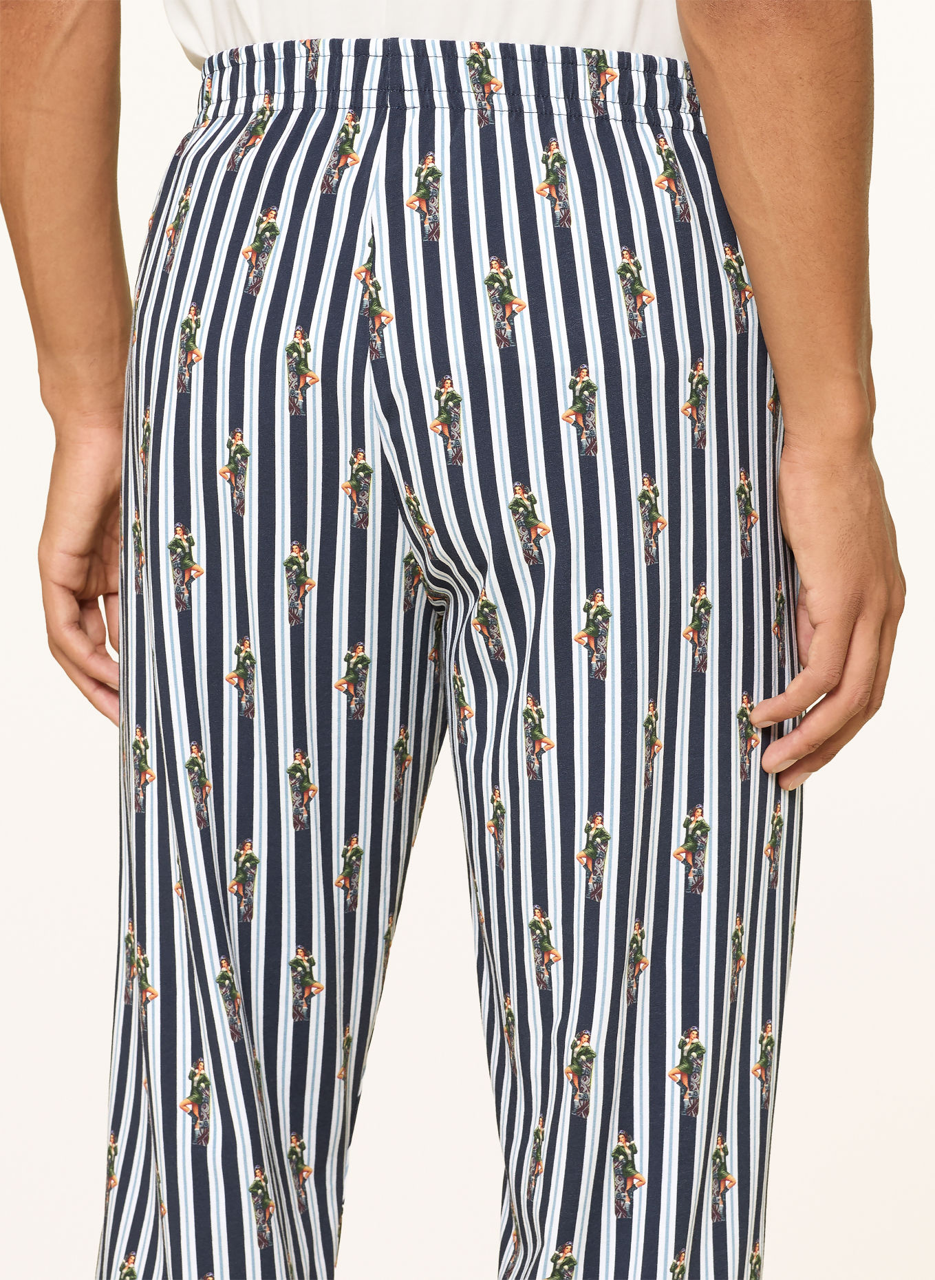 mey Schlafhose Serie SMOKE SHOW: DUNKELBLAU / PETROL / WEISS
