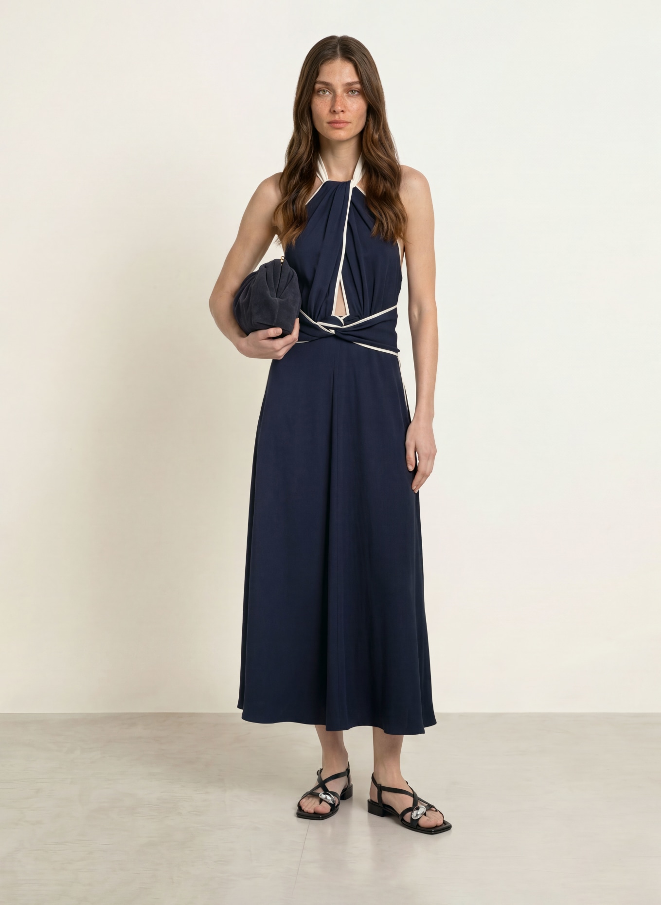 REISS BLAIR Dress: DARK BLUE / ECRU