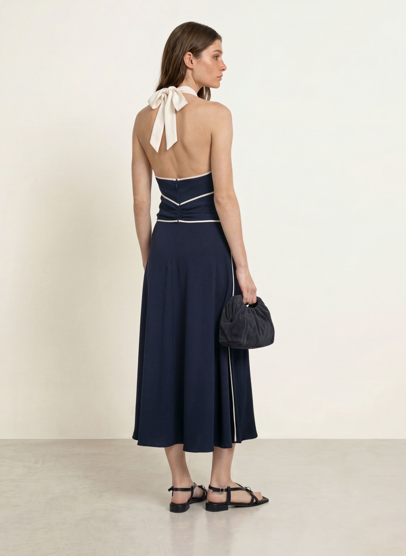 REISS BLAIR Dress: DARK BLUE / ECRU