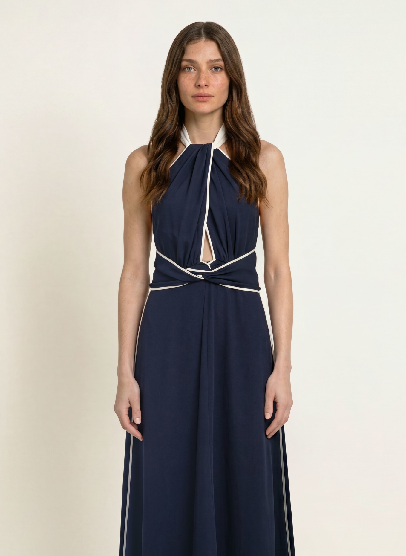 REISS BLAIR Dress: DARK BLUE / ECRU