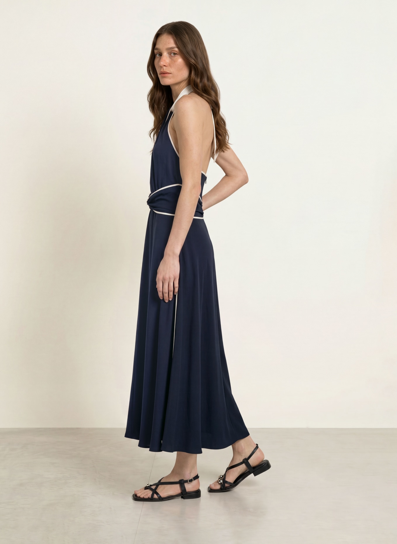 REISS BLAIR Dress: DARK BLUE / ECRU