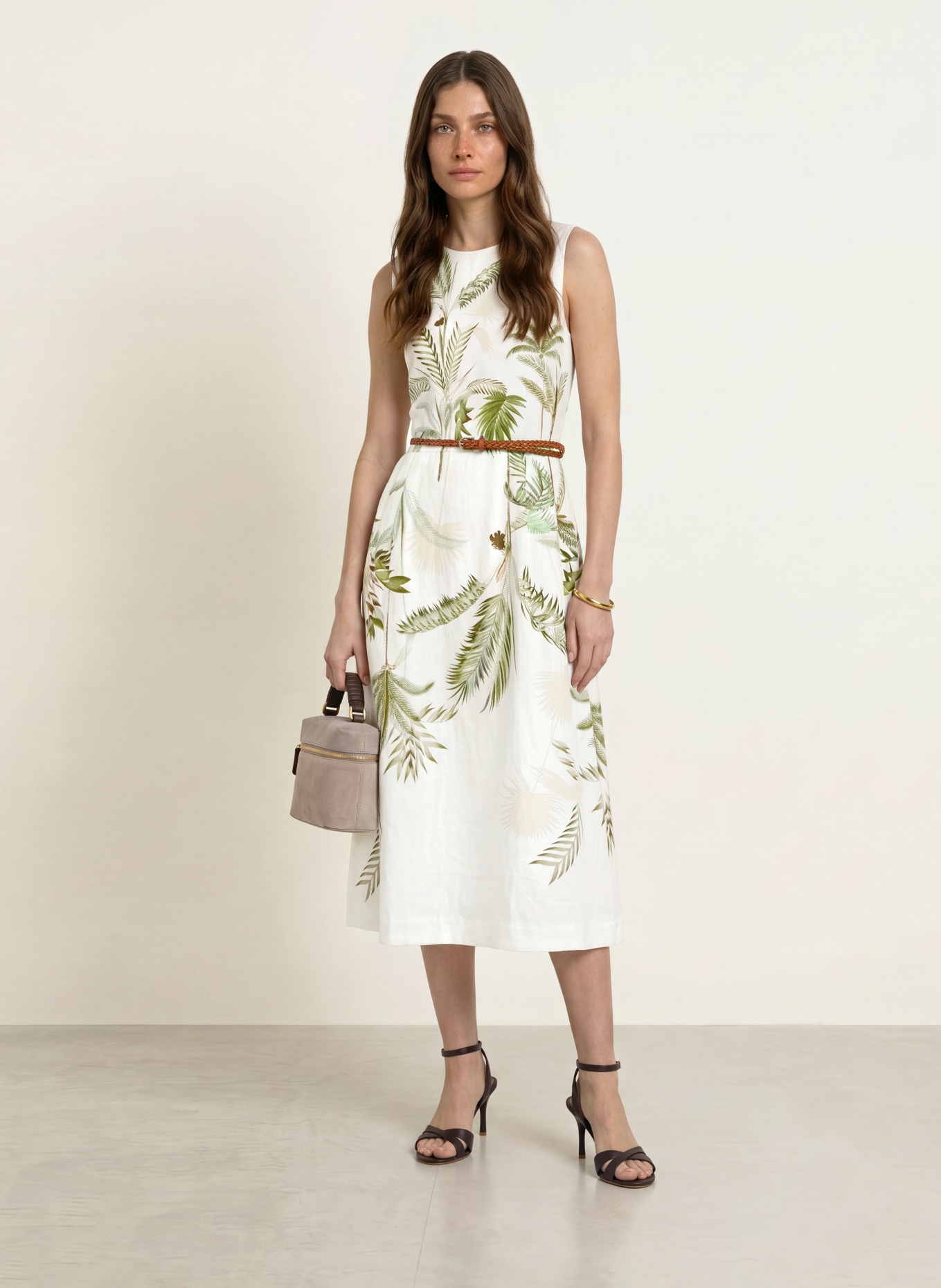 REISS Robe en lin PALMA: BLANC / VERT