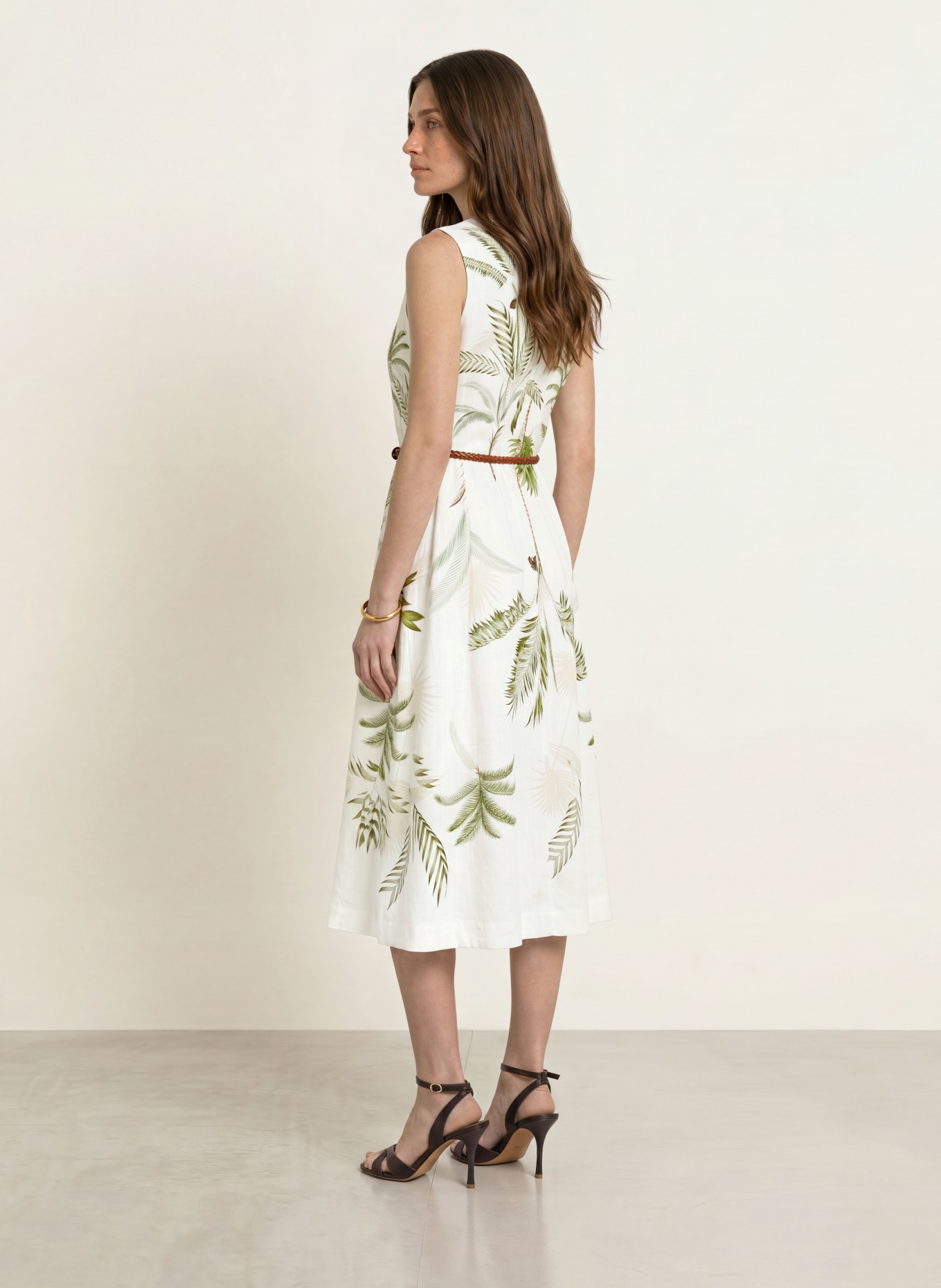 REISS Robe en lin PALMA: BLANC / VERT