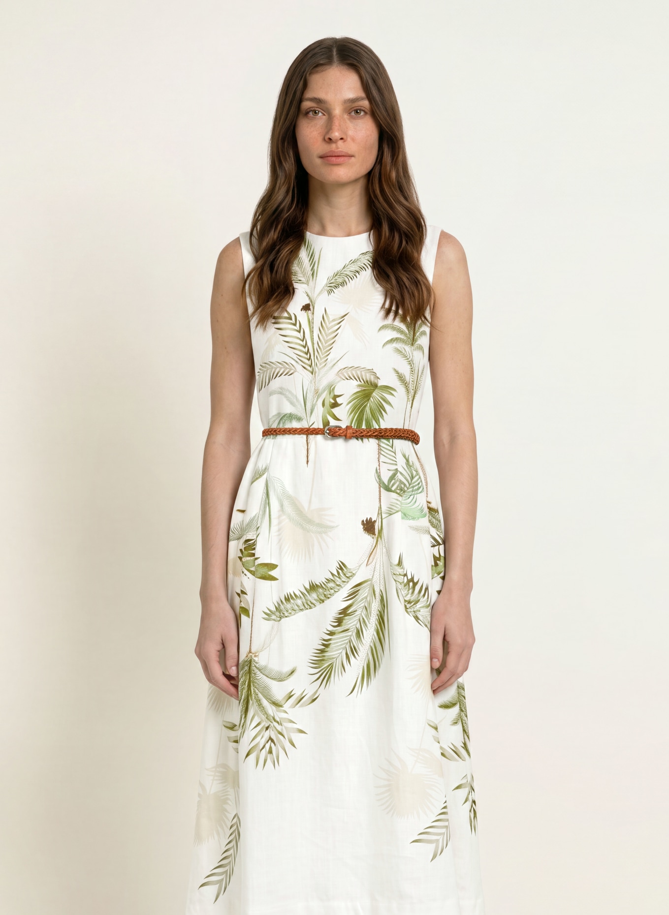 REISS Robe en lin PALMA: BLANC / VERT