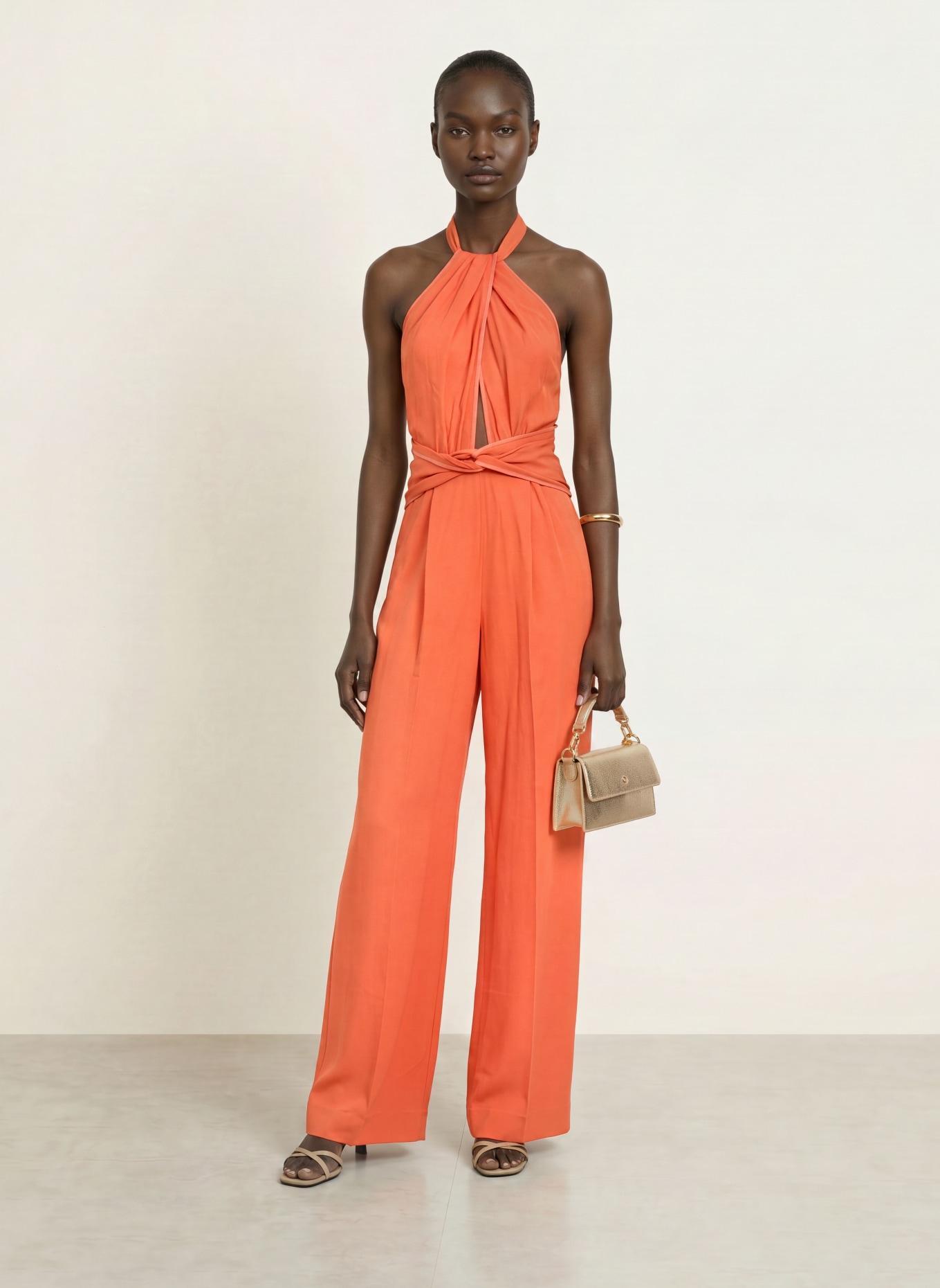 REISS AKIA Jumpsuit with Cutouts: LIGHT RED