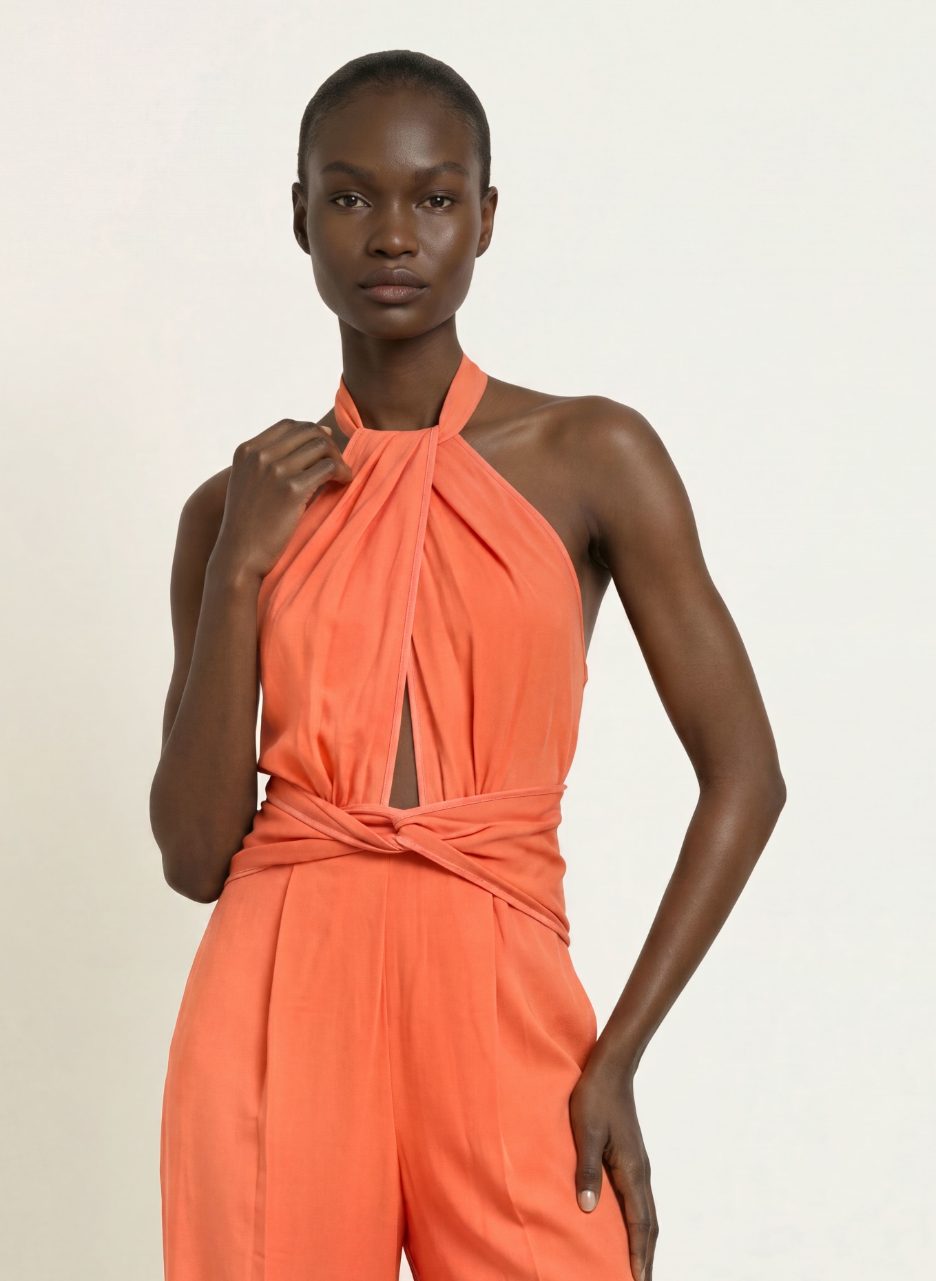 REISS AKIA Jumpsuit with Cutouts: LIGHT RED