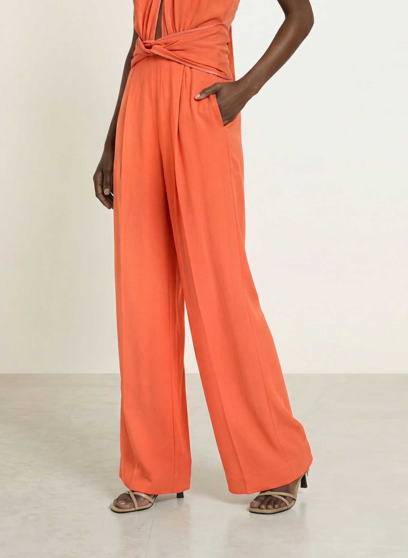 REISS AKIA Jumpsuit with Cutouts: LIGHT RED
