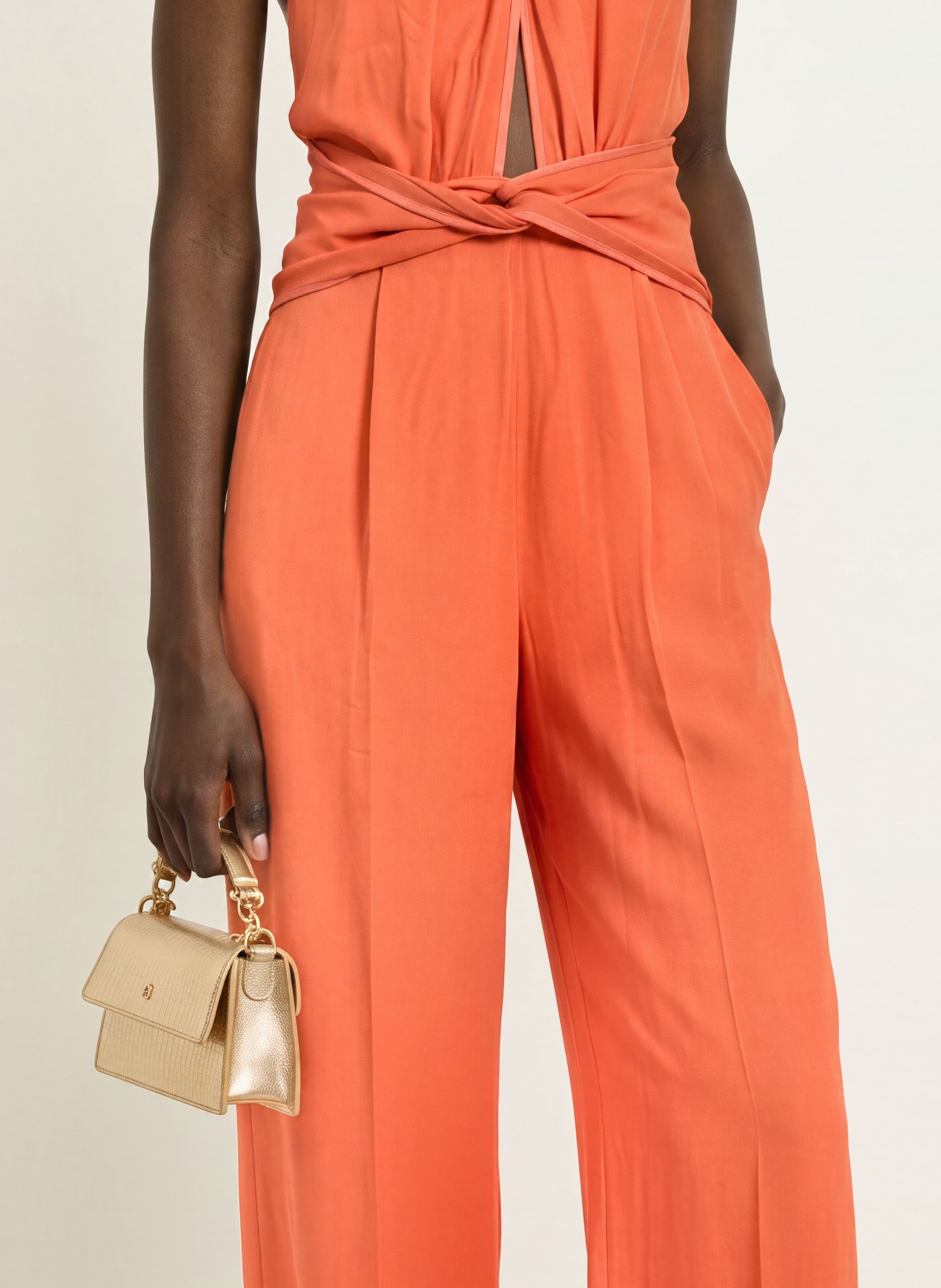 REISS AKIA Jumpsuit with Cutouts: LIGHT RED