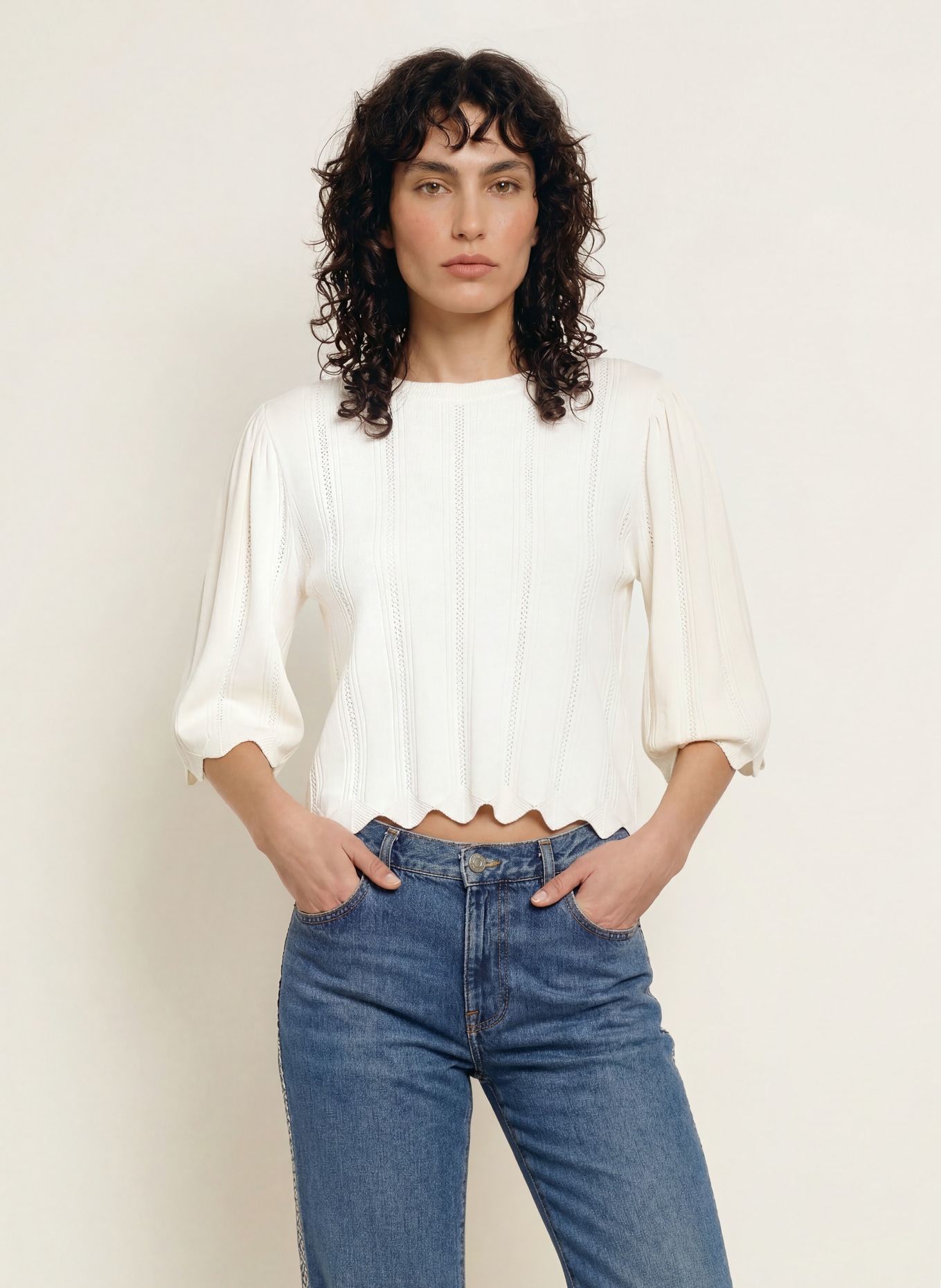 ba&sh Pullover SOREN mit 3/4-Arm: ECRU