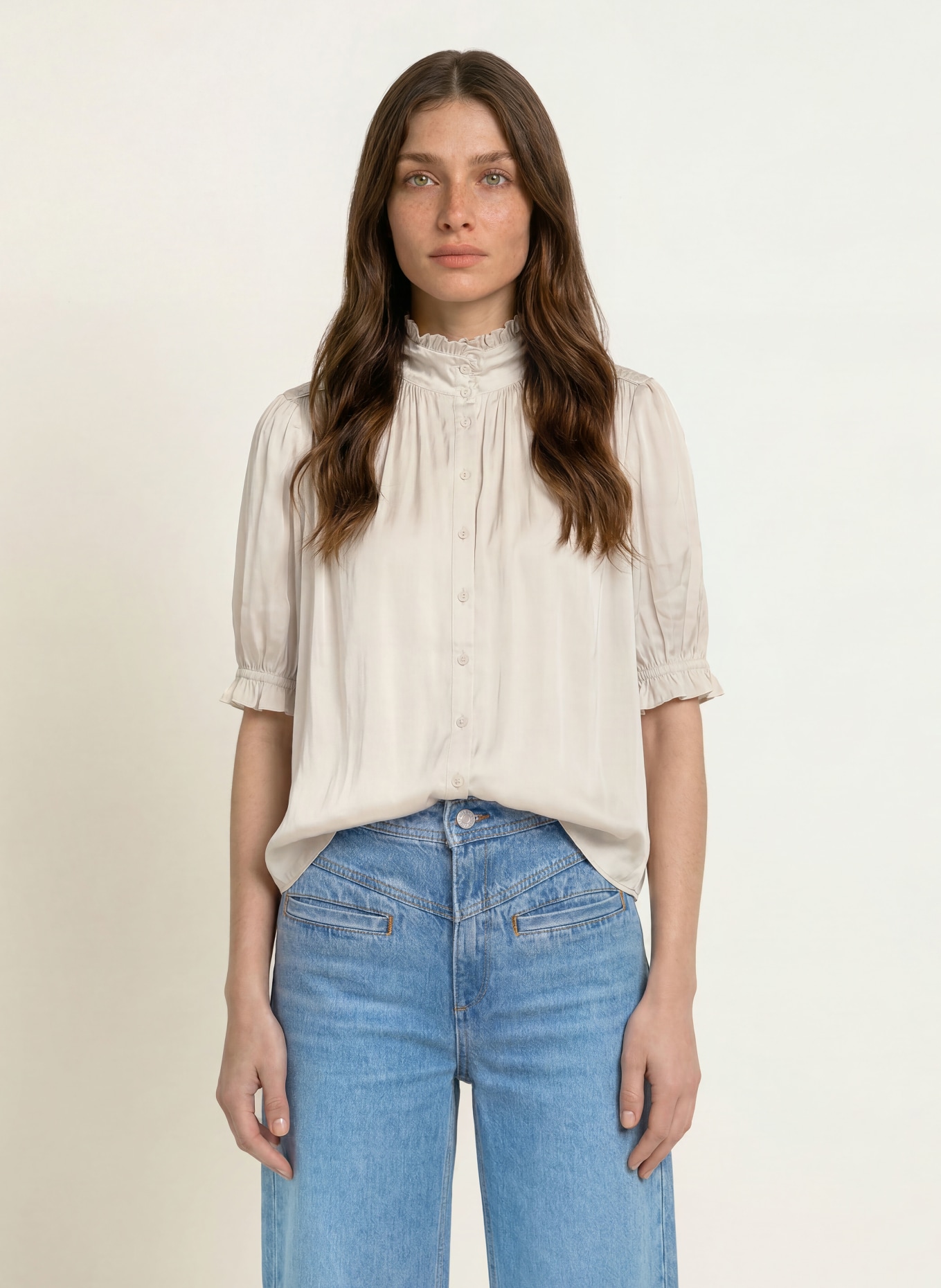 ba&sh Satinbluse CAMILA mit 3/4-Arm: BEIGE